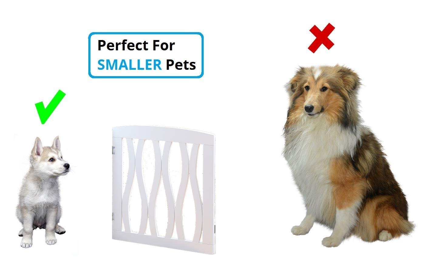 Zoogamo White Wooden Waves Design Pet Gate， Indoor， Outdoor Barrier for Stairs