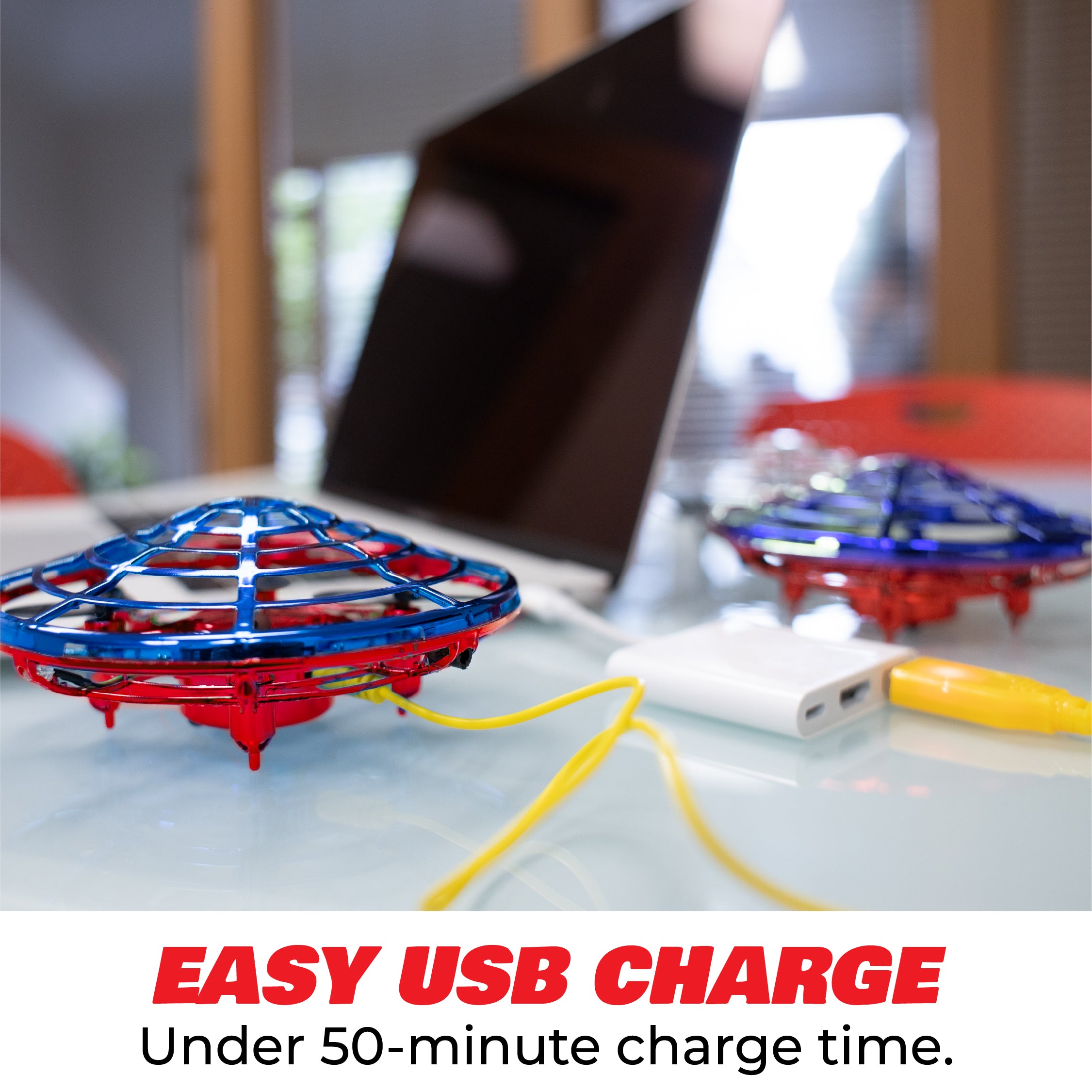 Force1 Scoot Hand Operated Drone for Kids - Blue and Red Indoor UFO Flying Toy Drone