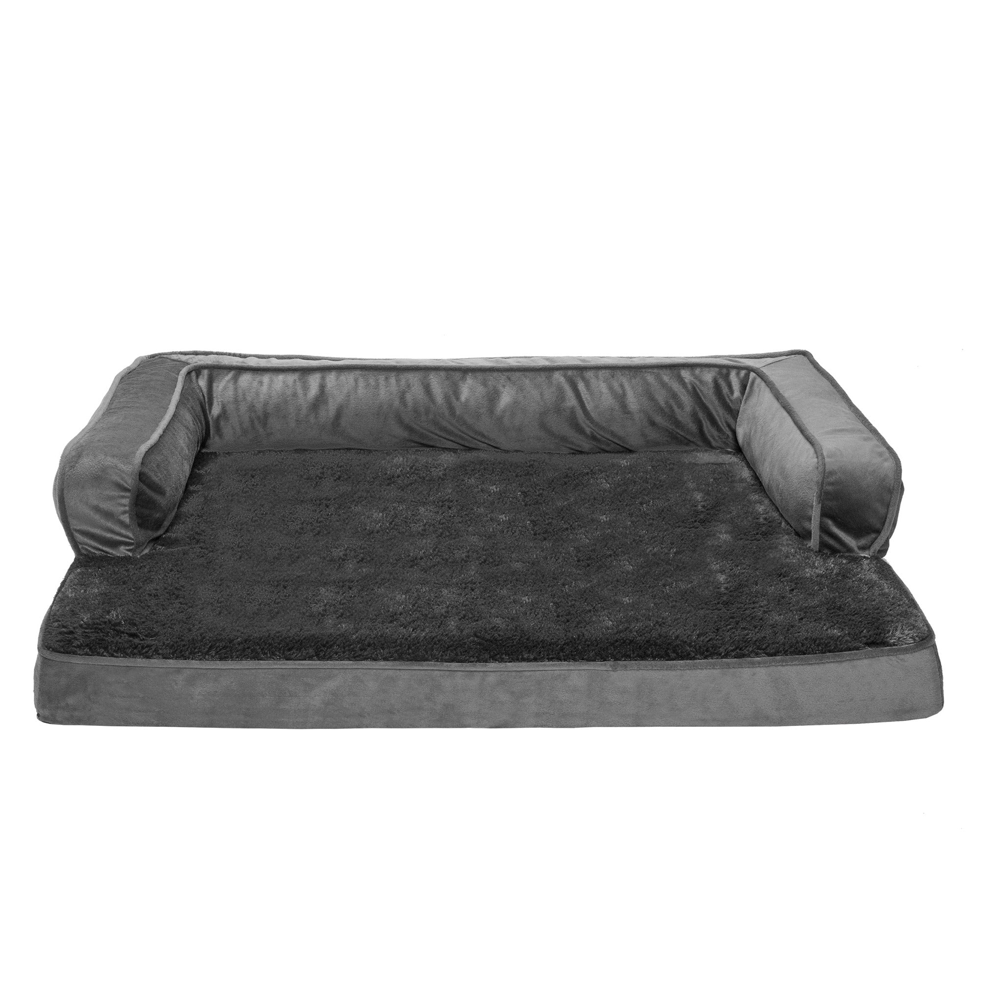 FurHaven Pet Products | Cooling Gel Memory Foam Orthopedic Plush and Velvet Comfy Couch Sofa-Style Pet Bed for Dogs and Cats， Dark Gray， Large