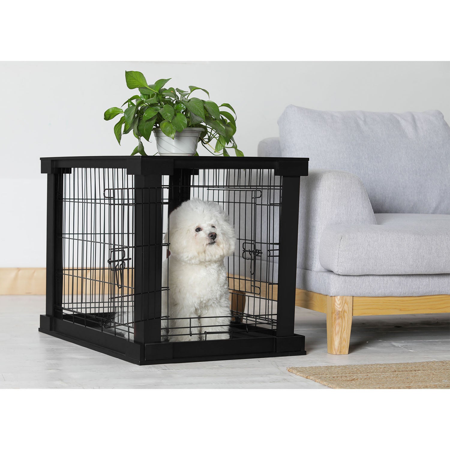 Merry Products Decorative Pet Cage w/ Protection Box End Table， Black