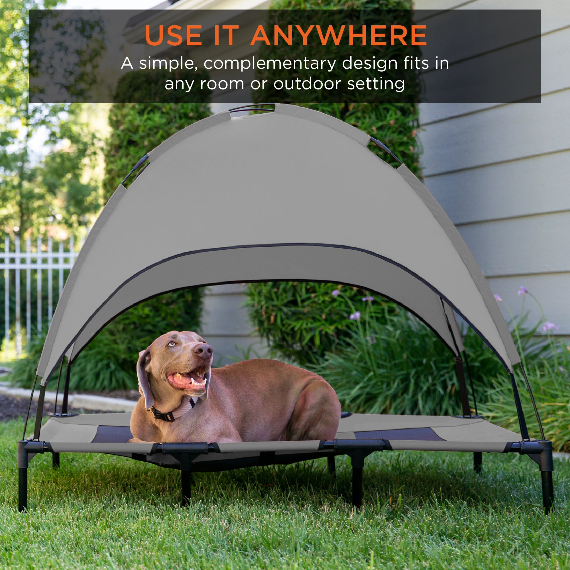 Best Choice Products 48in Elevated Cooling Dog Bed， Outdoor Raised Mesh Pet Cot w/ Removable Canopy， Carrying Bag - Gray