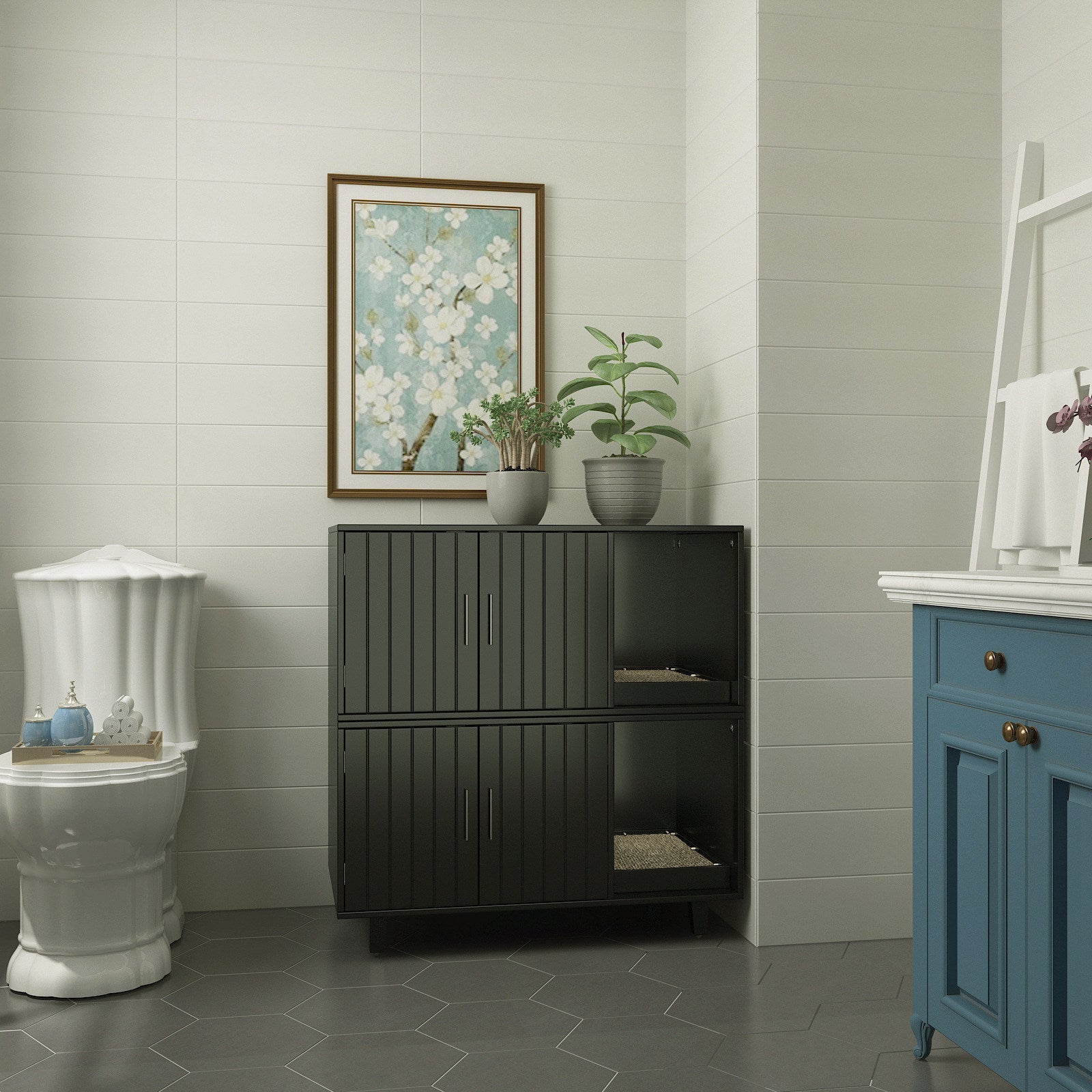 Modern Pet Crate Cat Washroom Hidden Litter Box Enclosure House Table