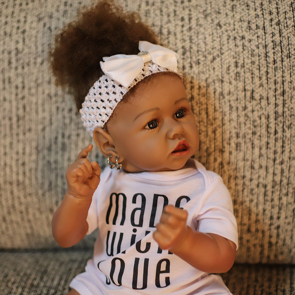21.65" 55cm Black skin Reborn Realistic Baby Dolls Full Body Silicone Realistic Alive Simulation Doll Gift