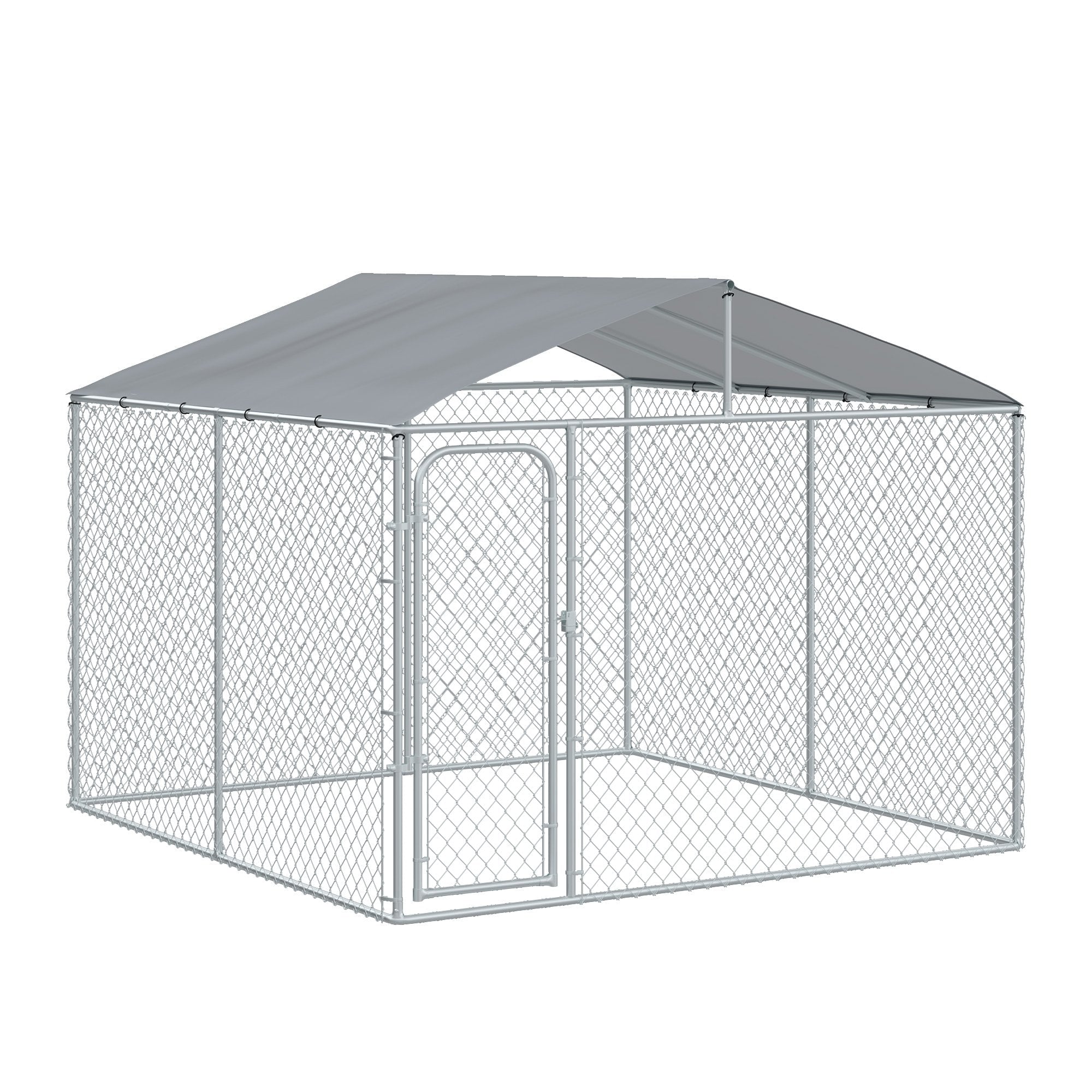 Carevas 9.8'x9.8' Large Outdoor Dog Kennel Galvanized Steel Fence with Cover