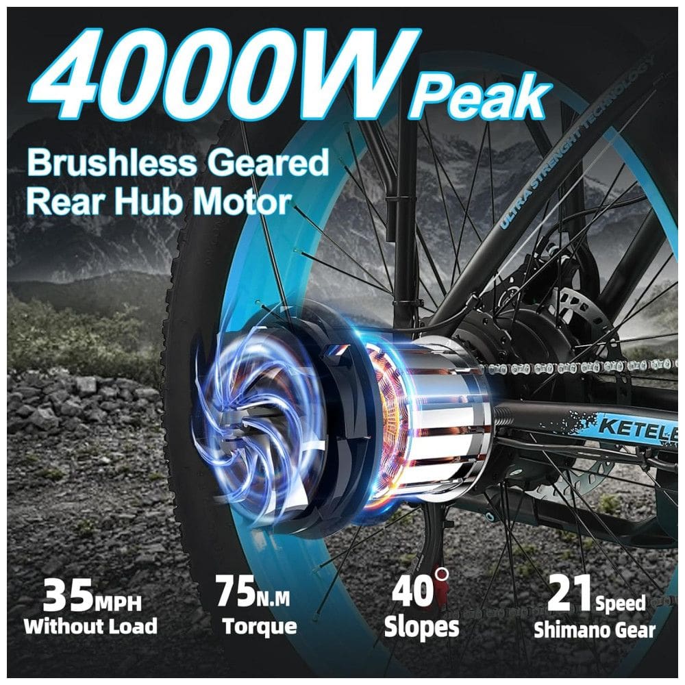 Bicicleta Elétrica para Adultos 4000W Dual Motor 48V 23Ah Removível 26 Polegadas Mountain Bike Elétrica Pneu Gordo K800 Dual Motor