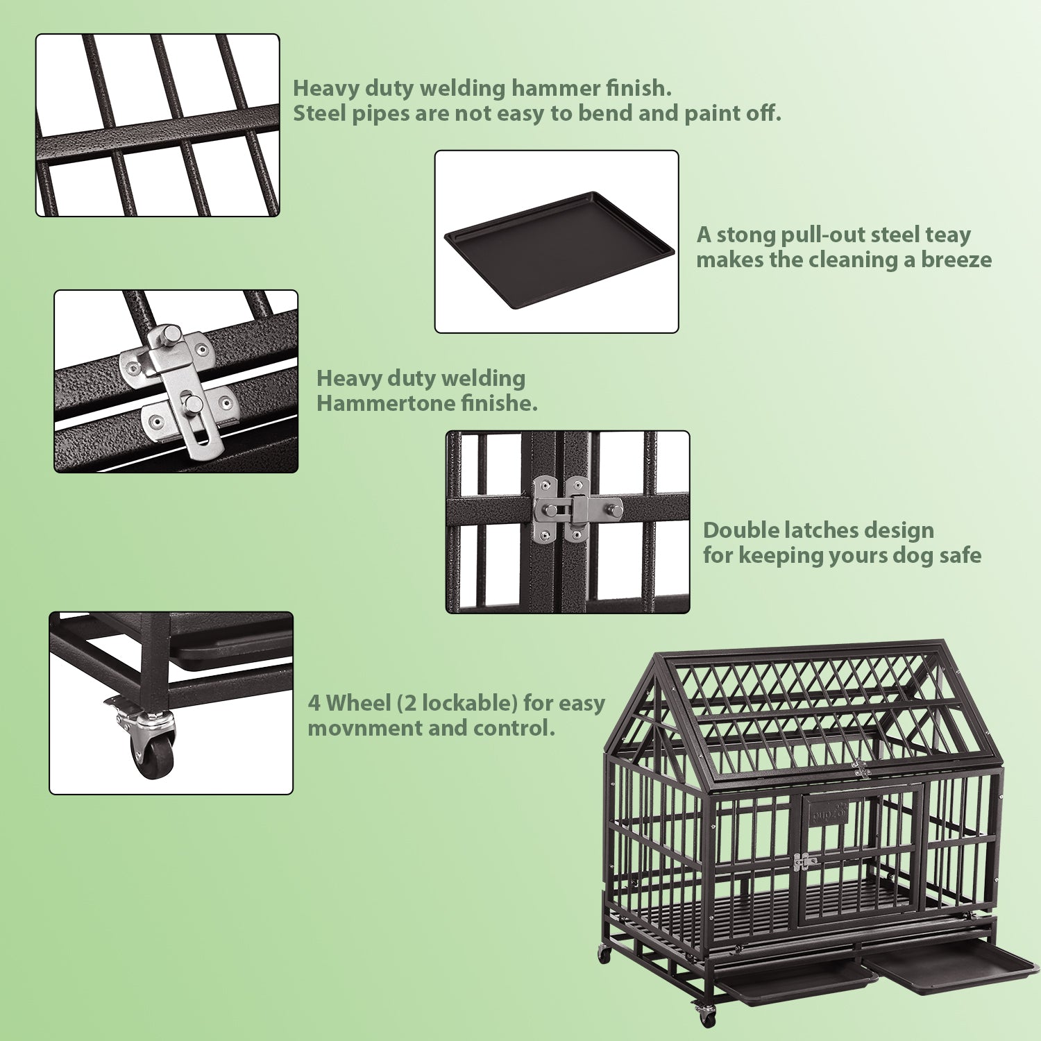 Ainfox 42 inch Heavy Duty Dog Crate， Indestructible Dog Crates for Medium Dogs， Escape Proof Dog cage Kennel with Lockable Wheels， for Home， IndoorandOutdoor (Round Tube-Brown)