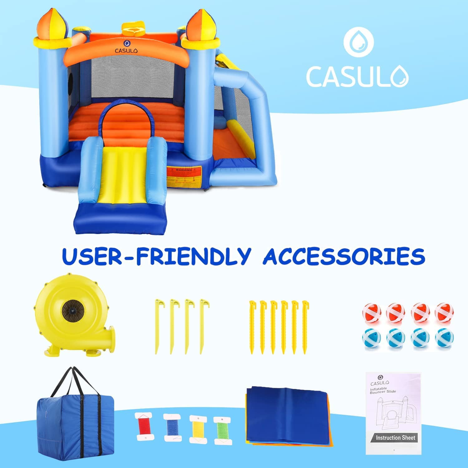 116''x 117'' Toddler Inflatable Bounce House Kids Jumping Bouncer Slide Large Jump Play Area with Blower