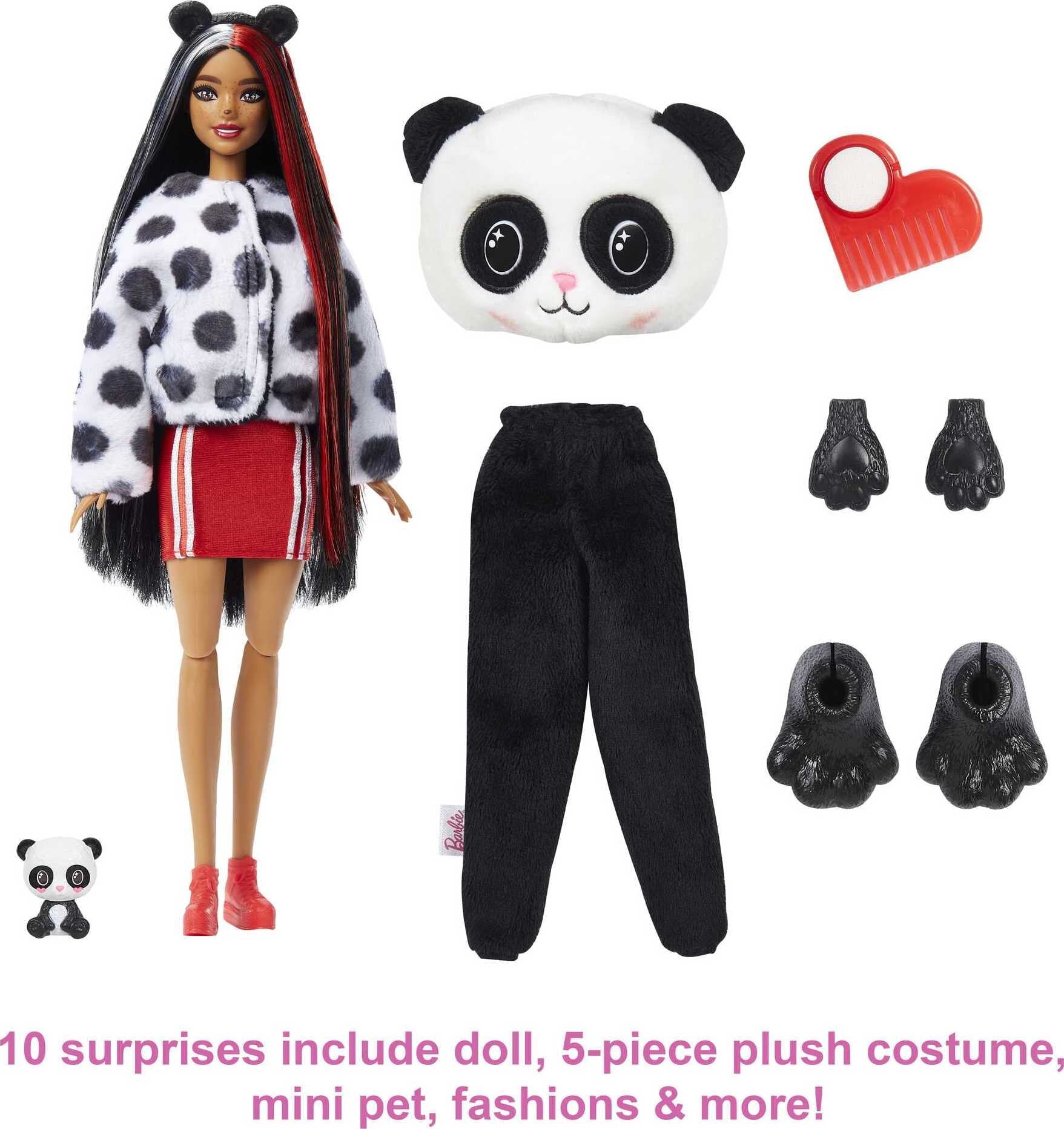 Barbie Cutie Reveal Fashion Doll with Panda Plush Costume, Mini Pet & Accessories
