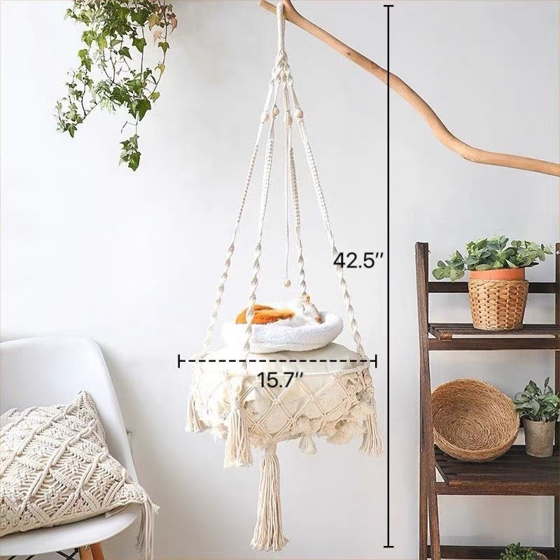Boho Cat Hammock | Hanging Macrame Bed – Cozy Indoor Swing Rest