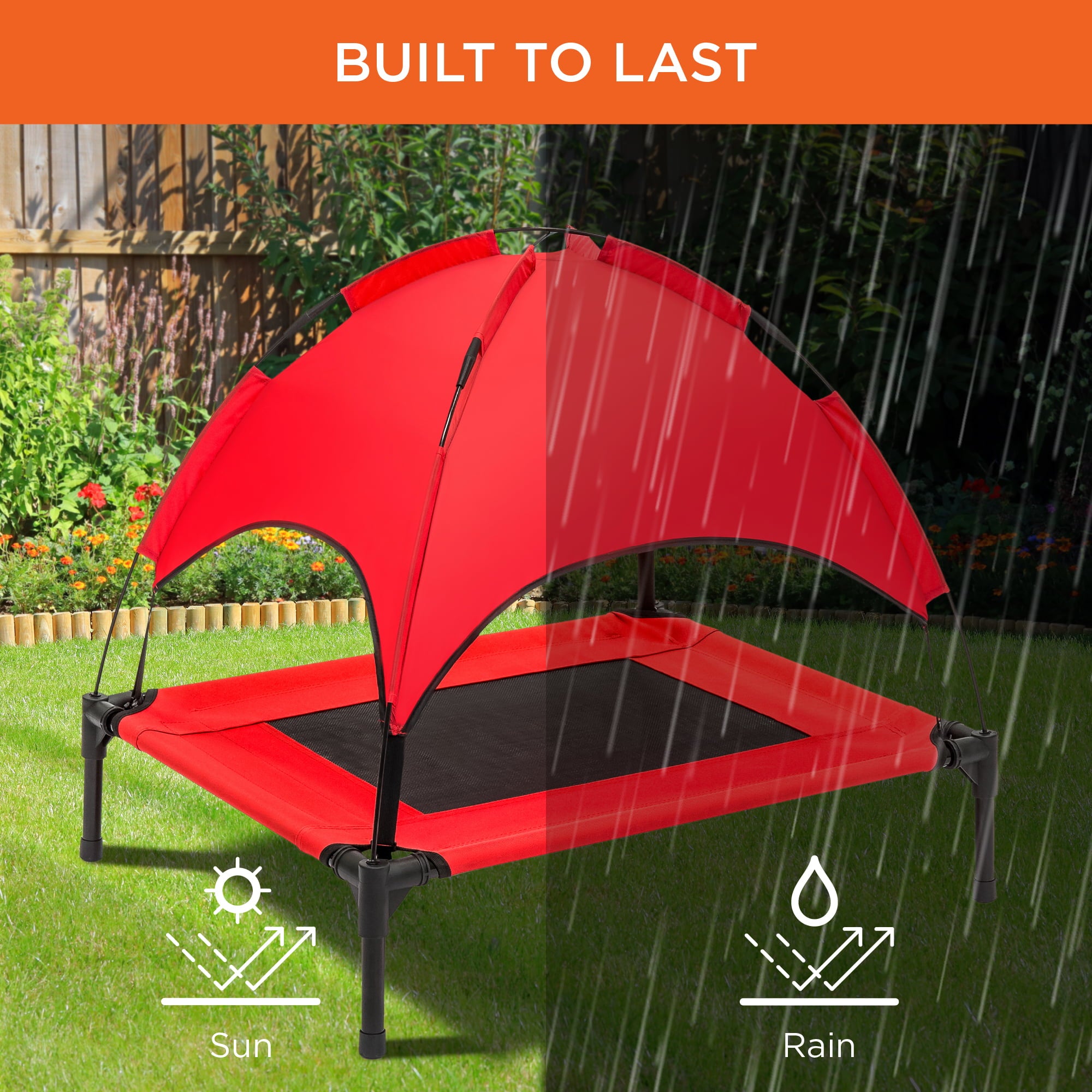 Best Choice Products 30in Elevated Cooling Dog Bed， Outdoor Raised Mesh Pet Cot w/ Removable Canopy， Carrying Bag - Red