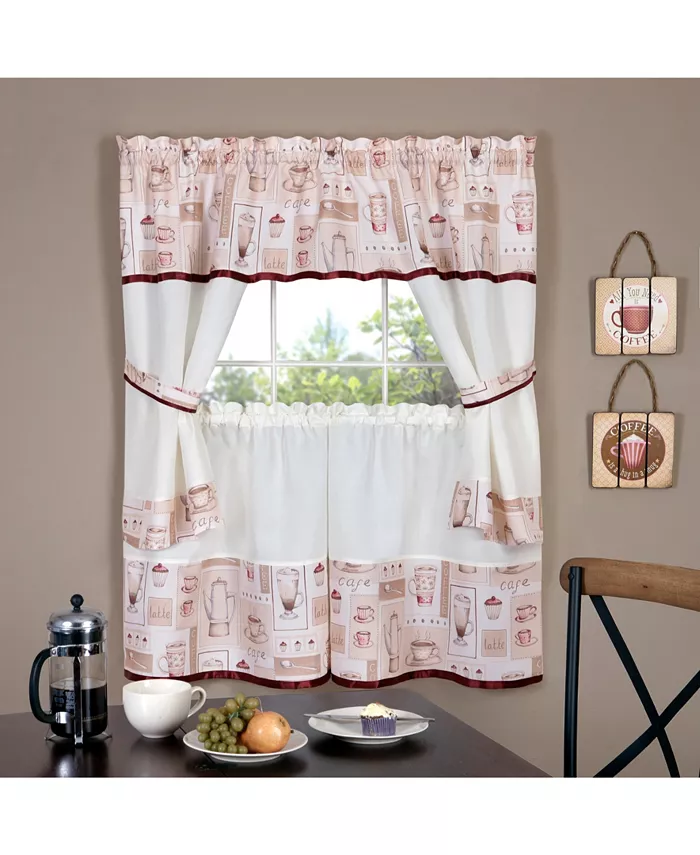 Achim Cappuccino Embellished Cottage Window Curtain Set， 58x36