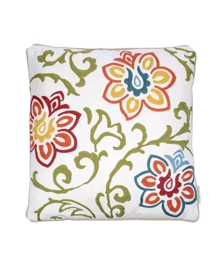 Levtex Clementine Spring Jacobean Floral Embroidered Decorative Pillow， 18