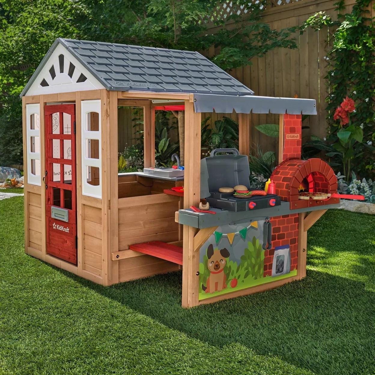 KidKraft Grill & Chill Pizza Party Wooden Outdoor Playhouse