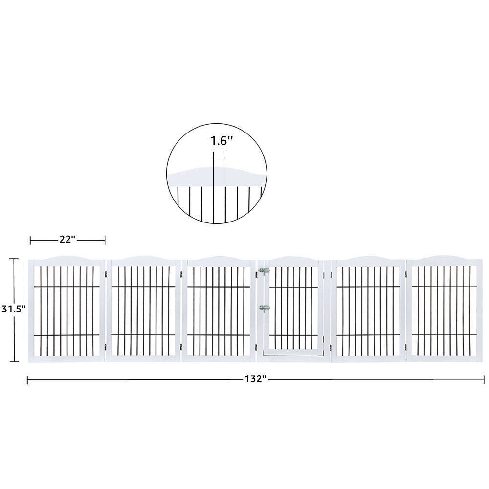 Unipaws Pet Gate Extra Wide， Freestanding Pet Playpen 6 Panels， Dog Gate with Wire， White