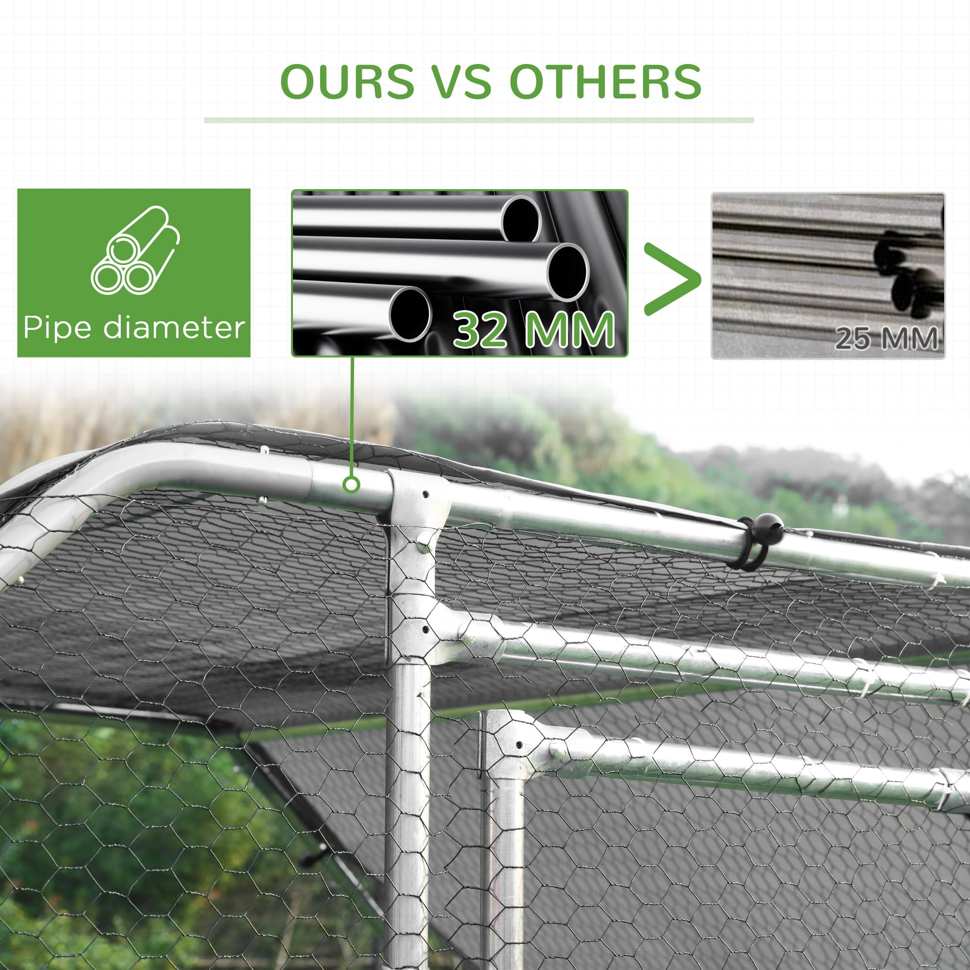 PawHut 6' Metal Chicken Coop Run with Roof， Walk-In Chicken Coop Fence， Chicken House Chicken Cage Outdoor Chicken Pen Hen House