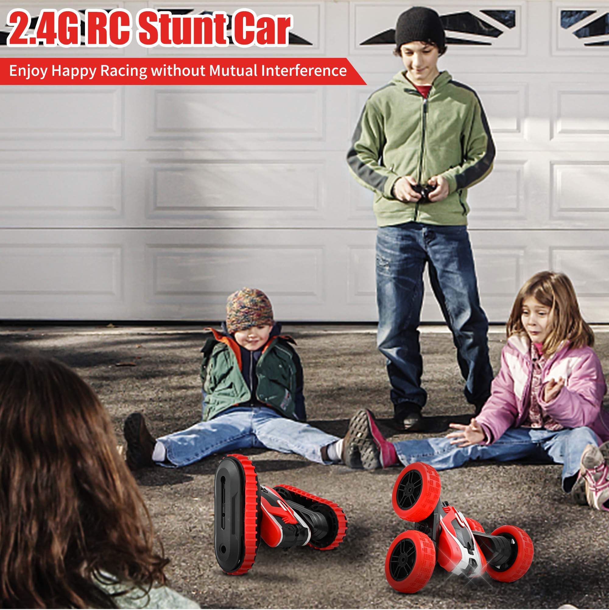 Remote Control Car， 2 IN 1 RC Stunt Cars Toy， 4WD  Rechargeable Double Sided 360° Rotating RC Car for Kids