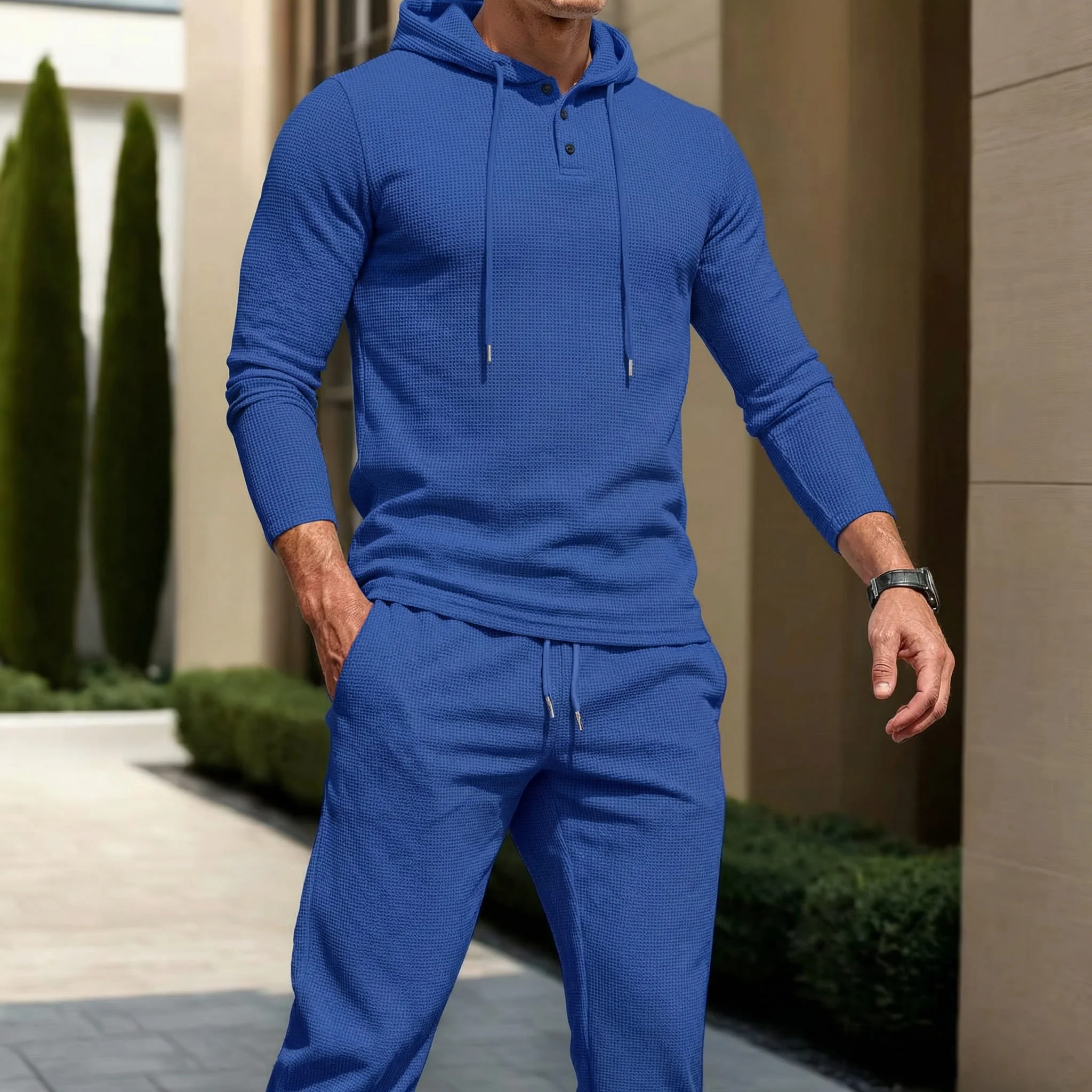 Conjunto Manchester™ em Algodão Texturizado com Capuz e Calça Slim