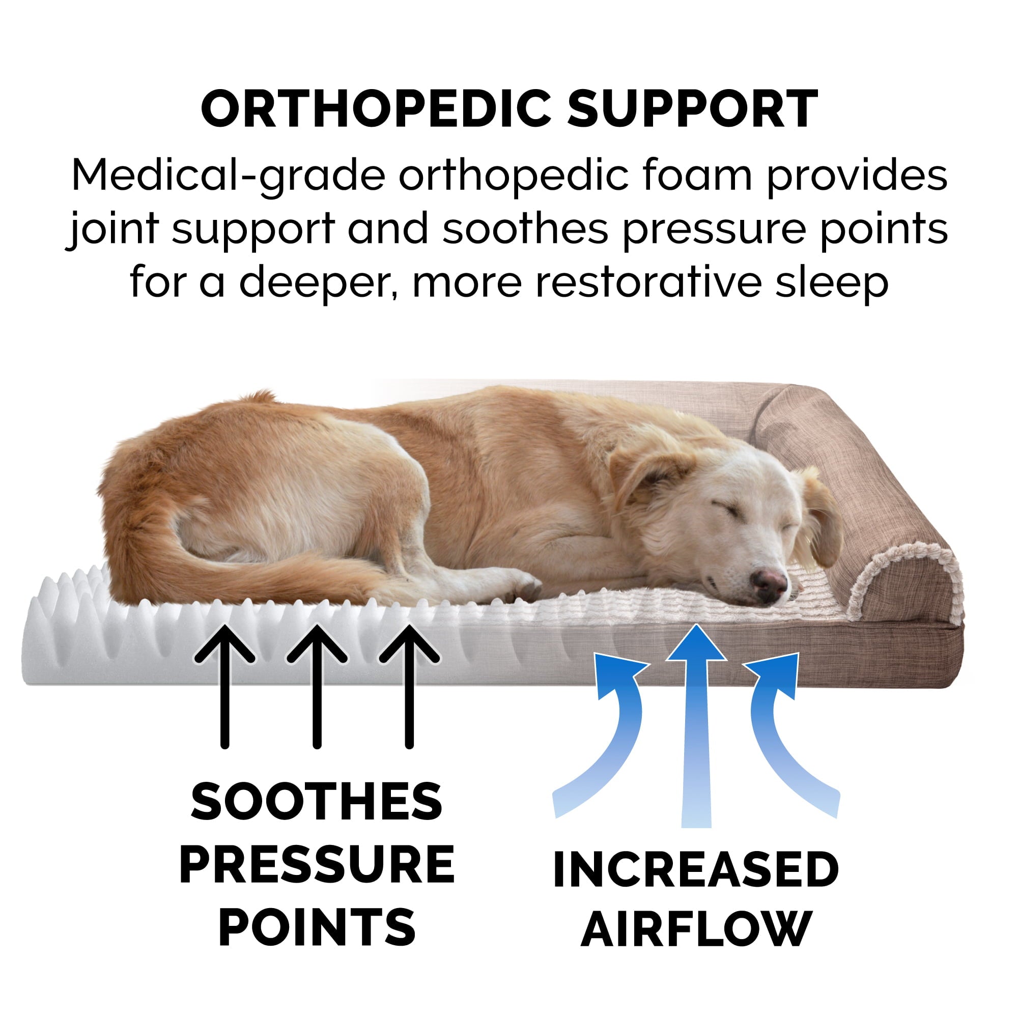 FurHaven | Orthopedic Luxe Fur and Performance Linen Sofa Pet Bed for Dogs and Cats， Woodsmoke， Jumbo