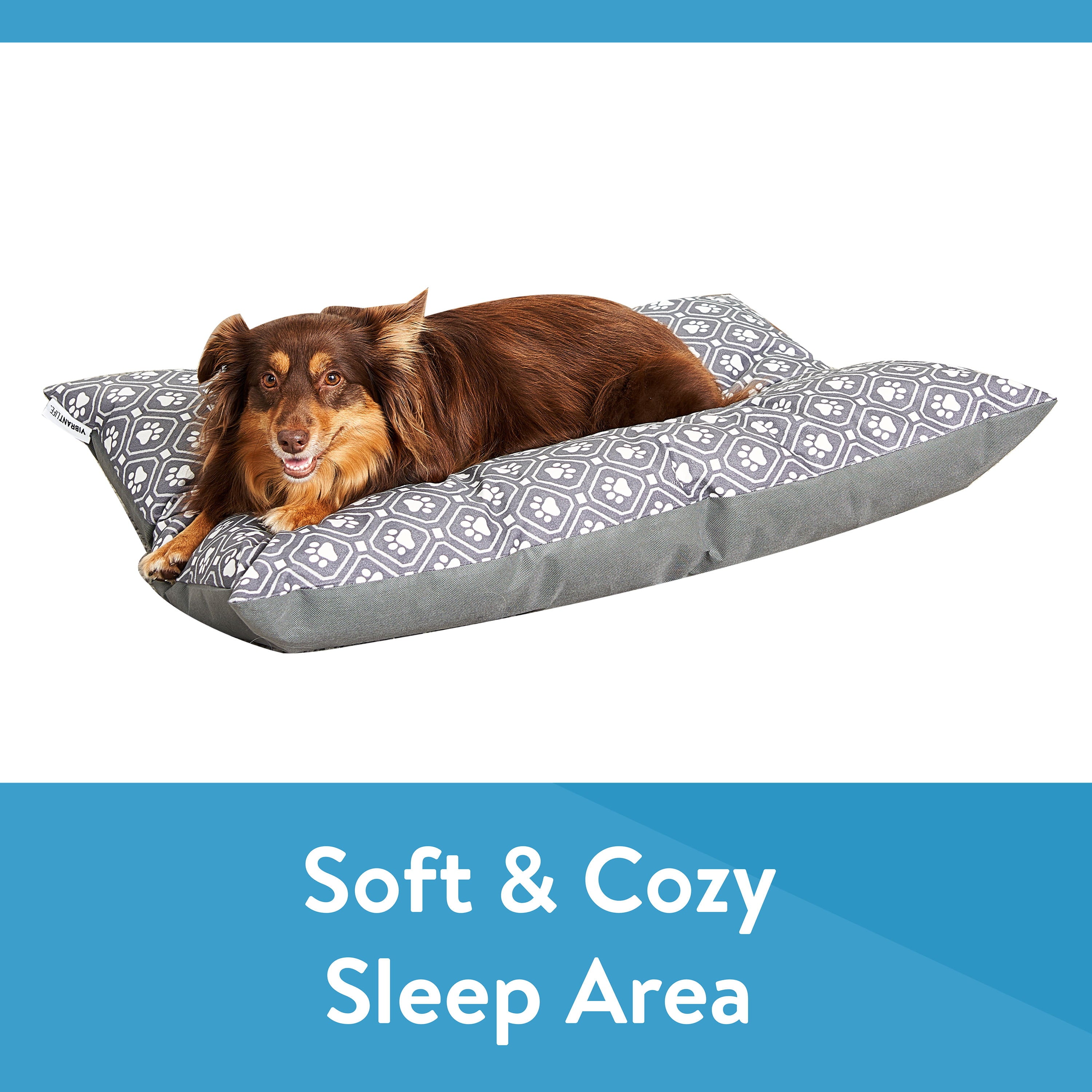 Vibrant Life Tufted Plush Pet Bed， Gray Paw， 27