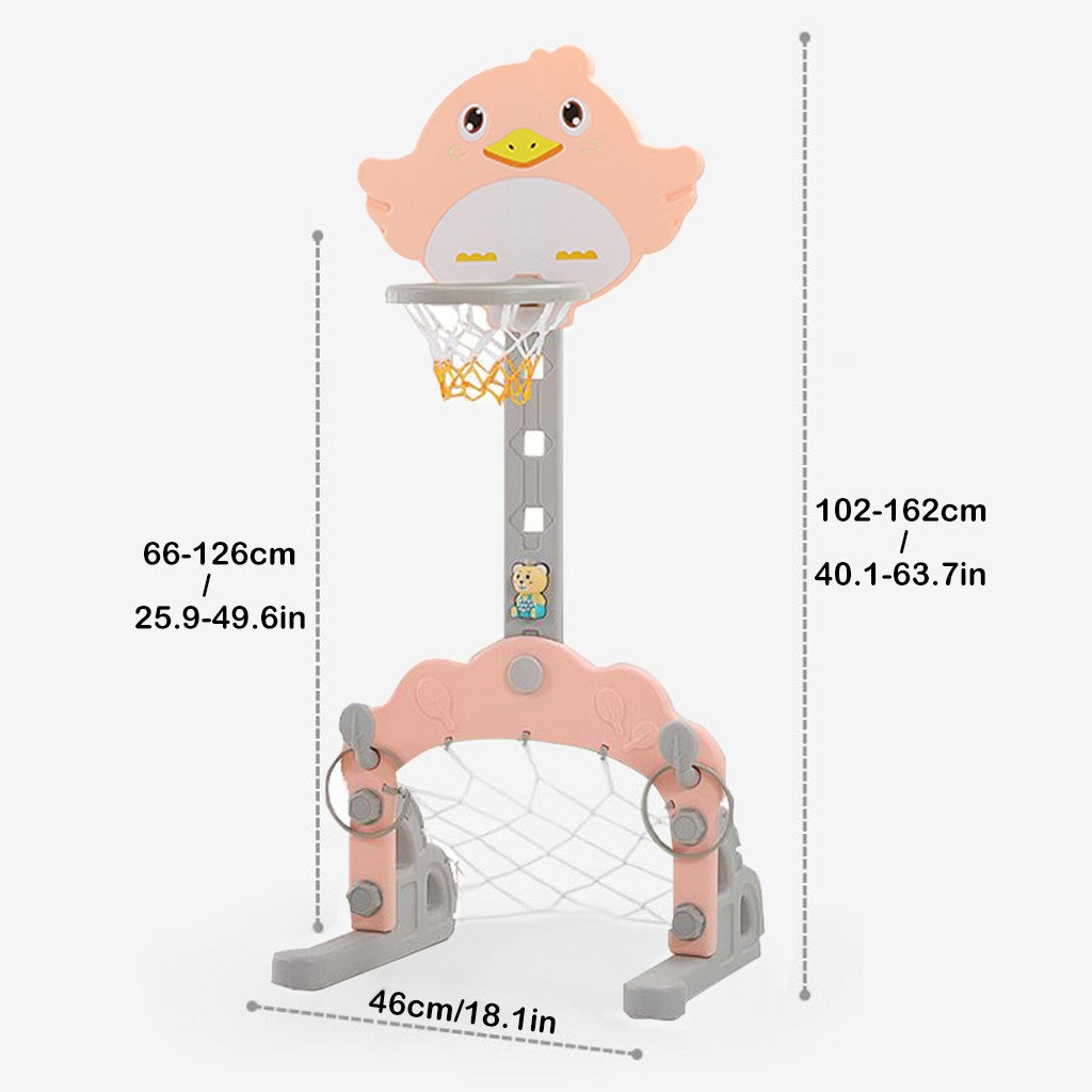 Oalirro Basketball Hoop Set， 3 in 1 Sports Activity Center Grow-to-Pro Adjustable Easy Score Basketball Hoop， Football / Soccer Goal， Ring Toss Cute Giraffe Best Gift for Baby Infant Toddler (Pink)