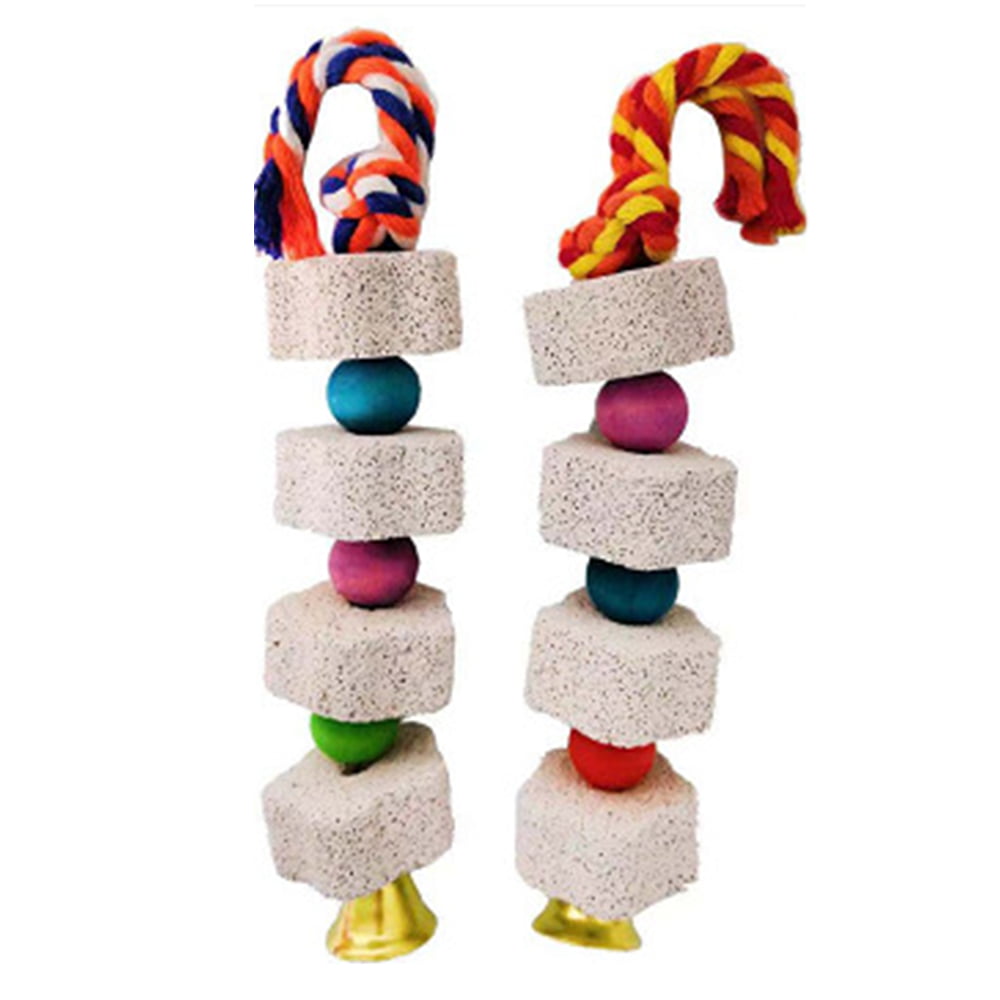 Parrot Chewing Toy， Bird Beak Grinding Stone with Bell， Lava Block Calcium Supplement Food for African Greys Amazon Conure Eclectus Budgies Parakeet Cockatiel Hamster Chinchilla Rabbit， 2 Pack