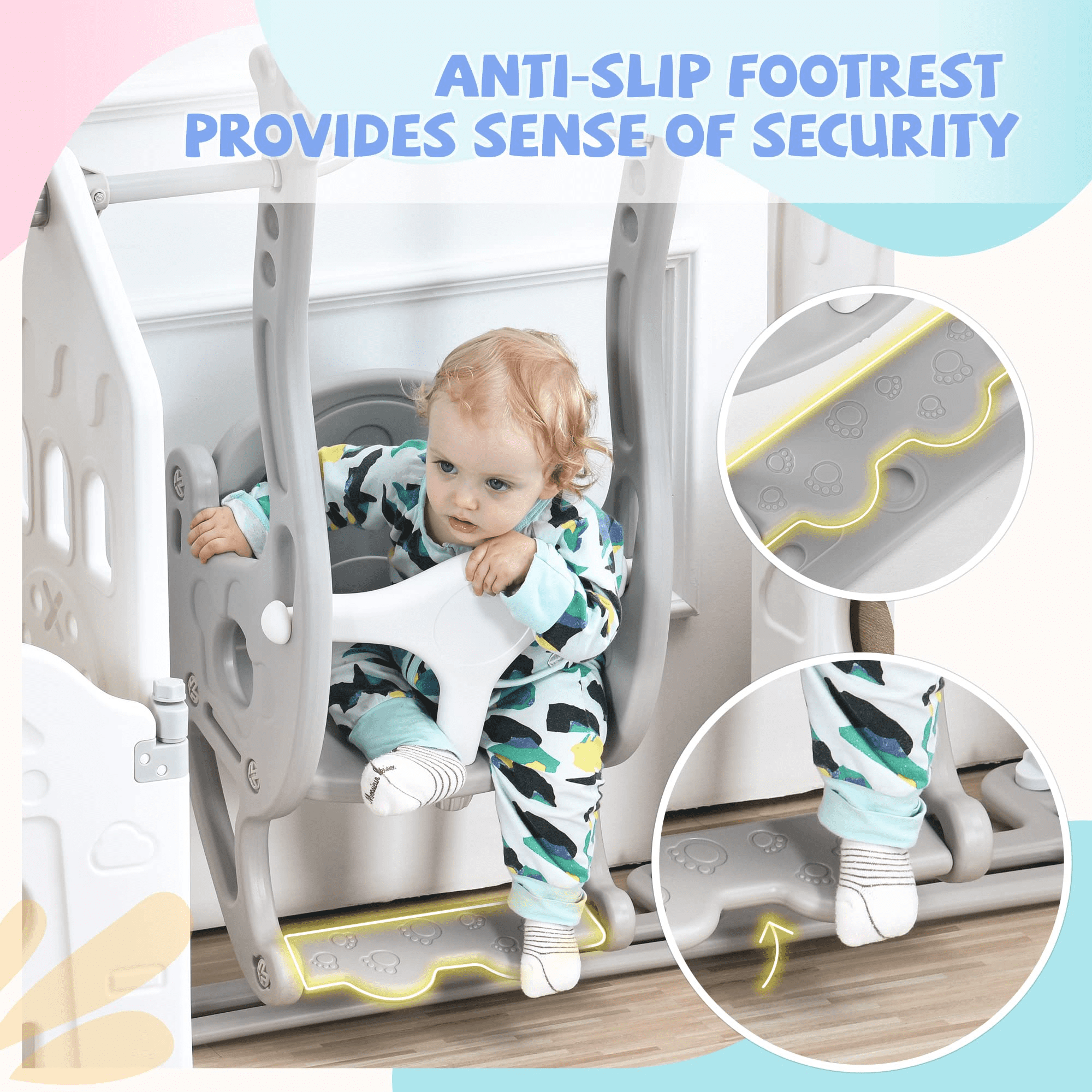 KAINSY Baby Swing for Infants Toddler Kids Age 6 months to 4 Years， Indoor Outdoor Toddler Swing Set with 3 Adjustable Height and Stand， Max Load 121lbs