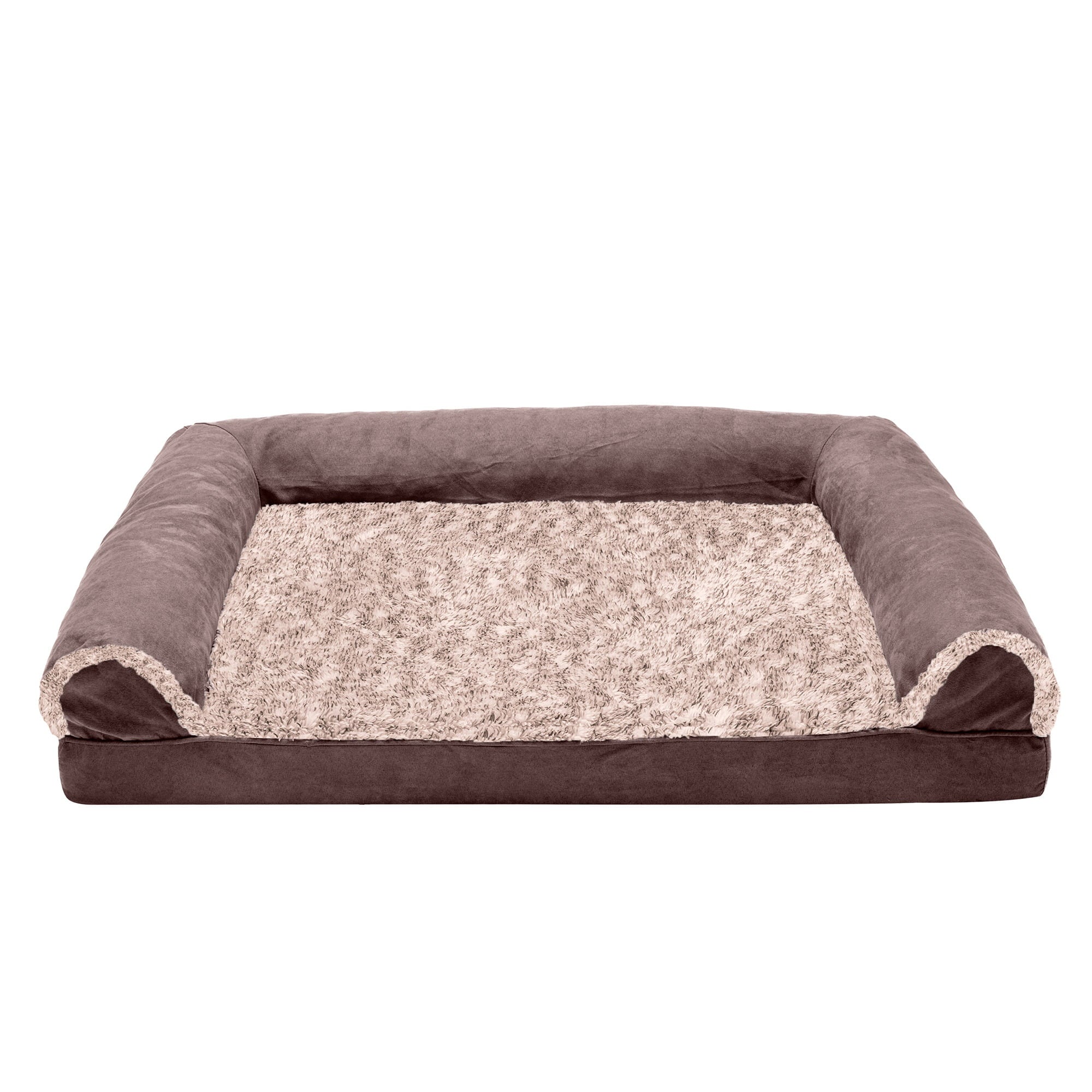 FurHaven Pet Products | Cooling Gel Memory Foam Orthopedic Two-Tone Faux Fur and Suede Sofa-Style Couch Pet Bed for Dogs and Cats， Espresso， Large