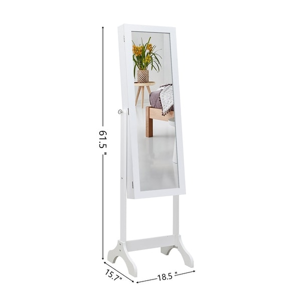 Floor Standing 4-Layer Shelf Jewelry Storage Adjustable Mirror Cabinet - - 32631554