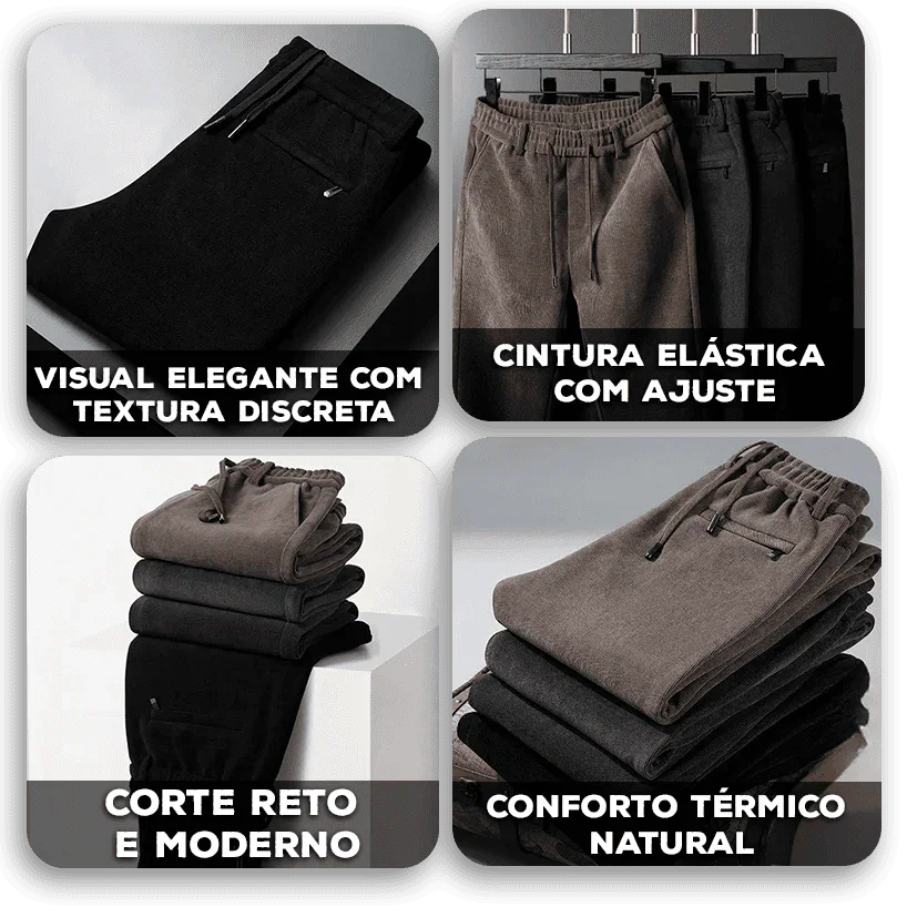 Calça Winston™ em Veludo Cotelê com Cintura Elástica / Um Esporte Fino Versátil com Conforto Térmico e Liberdade!