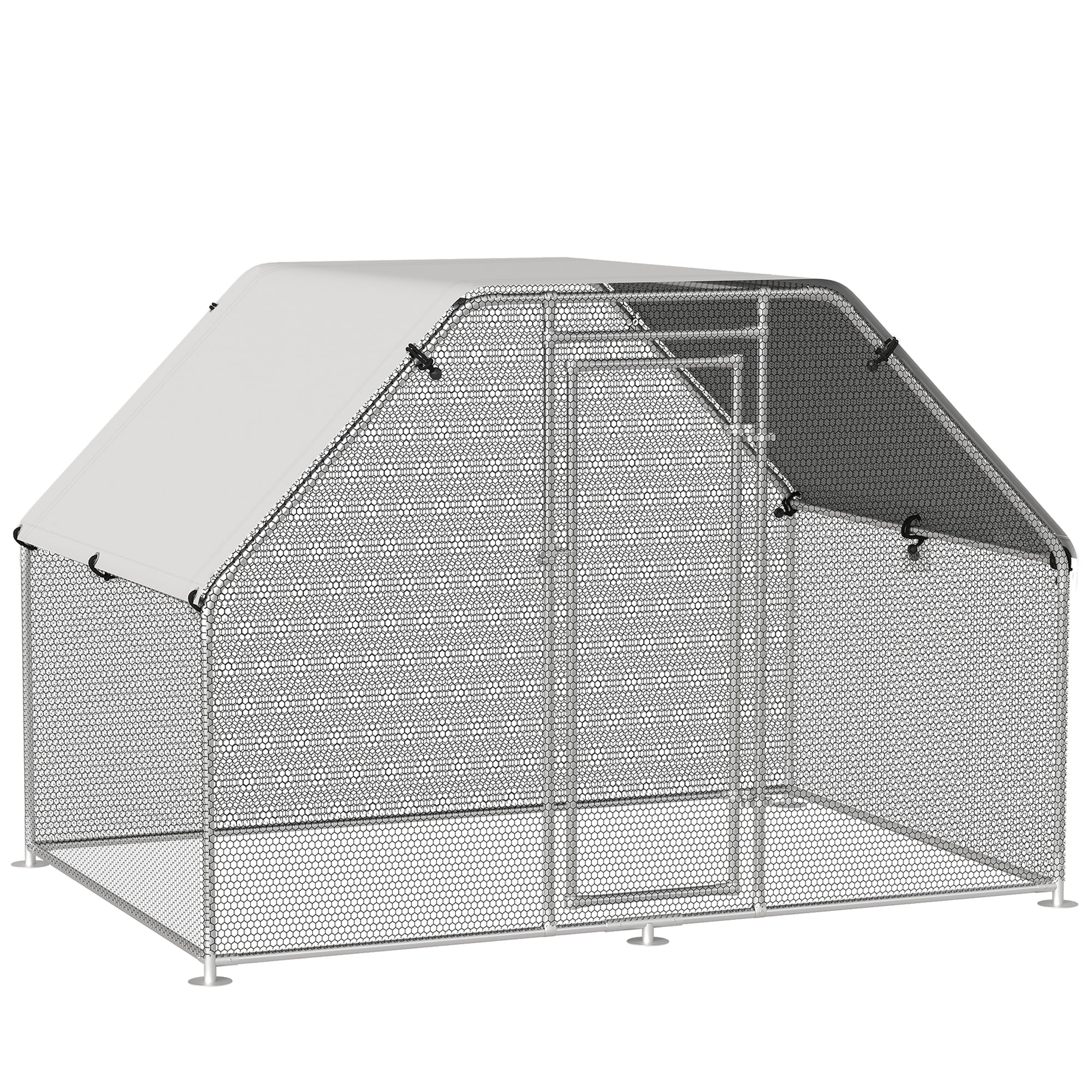 PawHut 6' Metal Chicken Coop Run with Roof， Walk-In Chicken Coop Fence， Chicken House Chicken Cage Outdoor Chicken Pen Hen House