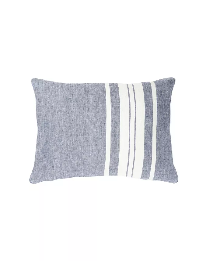 Anaya Home Chambray Blue Bold Stripes Linen Down Lumbar Pillow