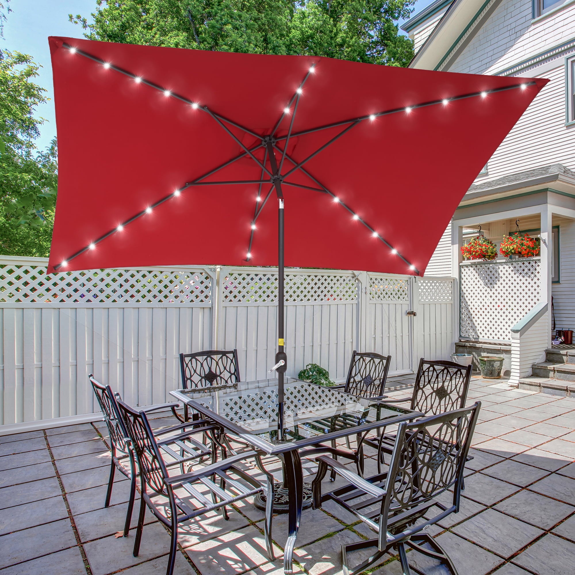 CHYVARY 10 x 6.5ft LED Outdoor Patio Umbrella Rectangular Outside Table Umbrella for Deck, Poolside and Patio,Red