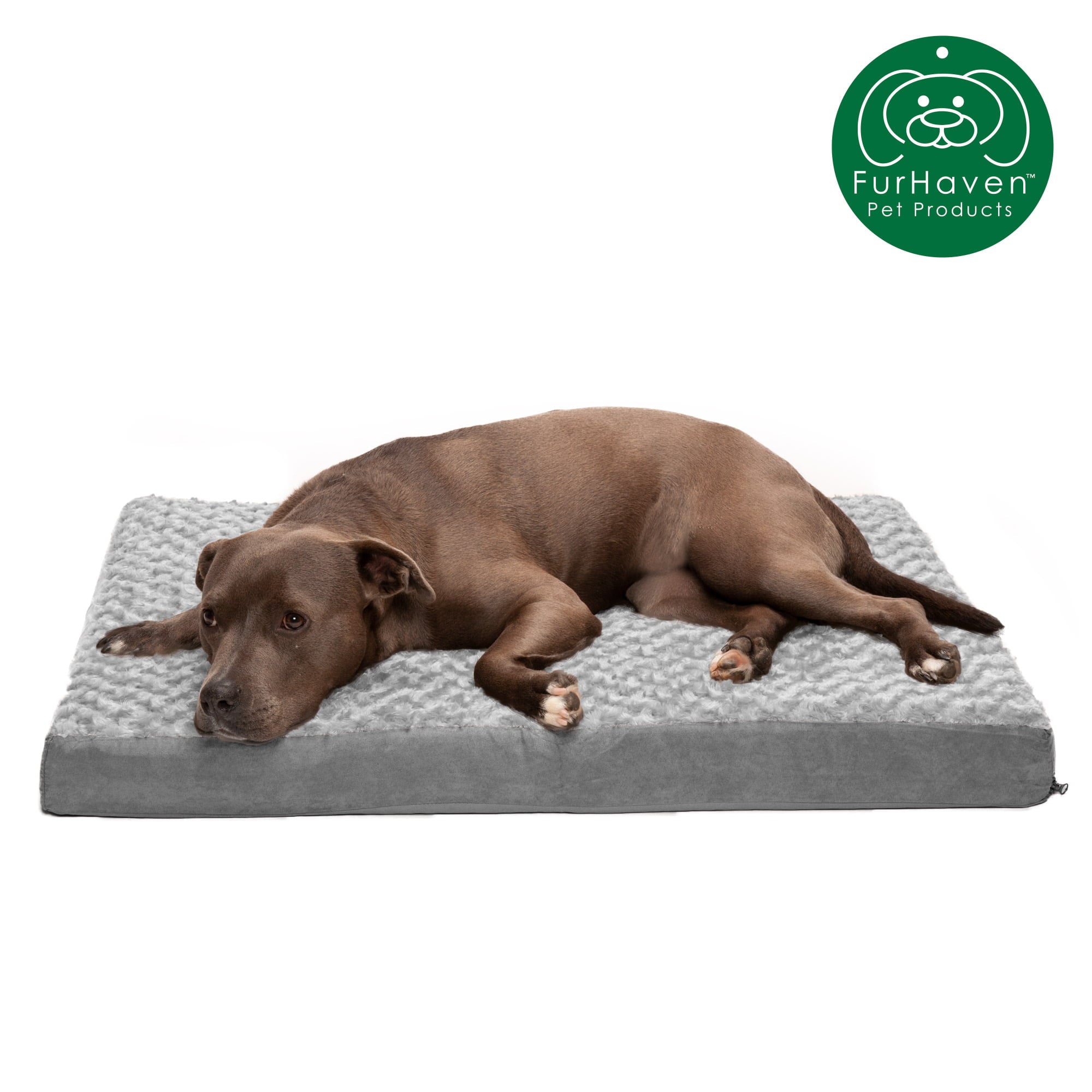 FurHaven Pet Dog Bed | Deluxe Full Support Orthopedic Ultra Plush Mattress Pet Bed for Dogs and Cats， Gray， Large
