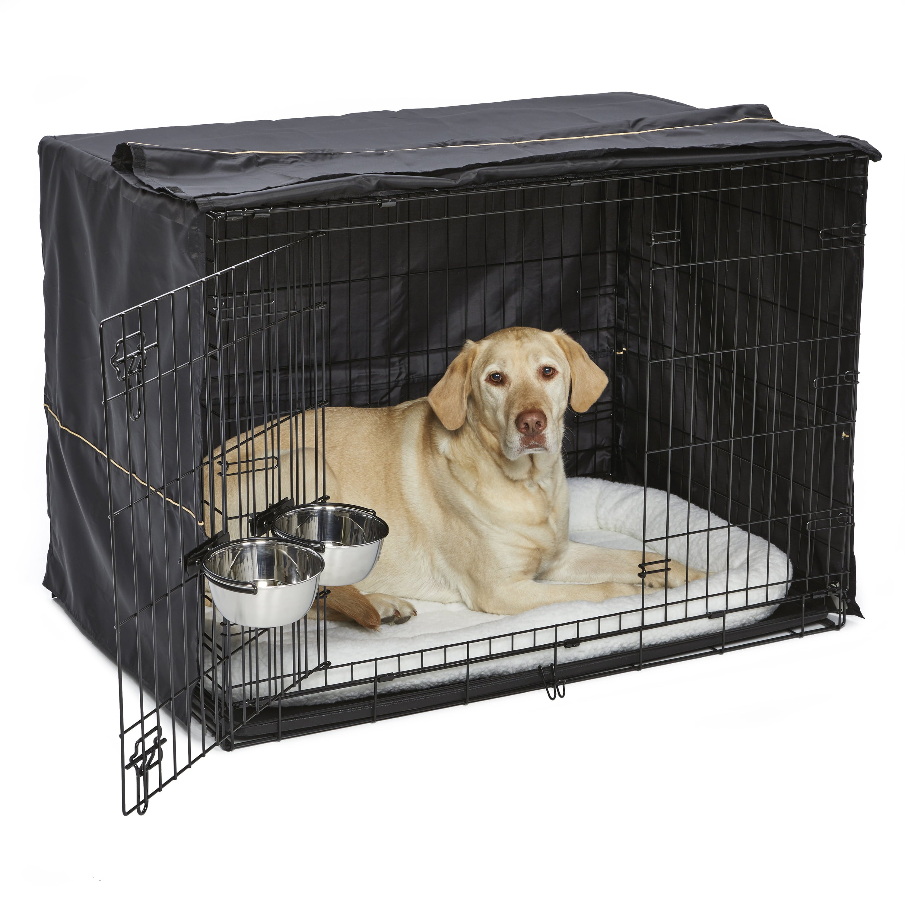 generic Dog Crate Starter Kit | 1 Double-Door iCrate， 1 Pet Bed， 1Crate Cover and 2 Pet Bowls， Large 42