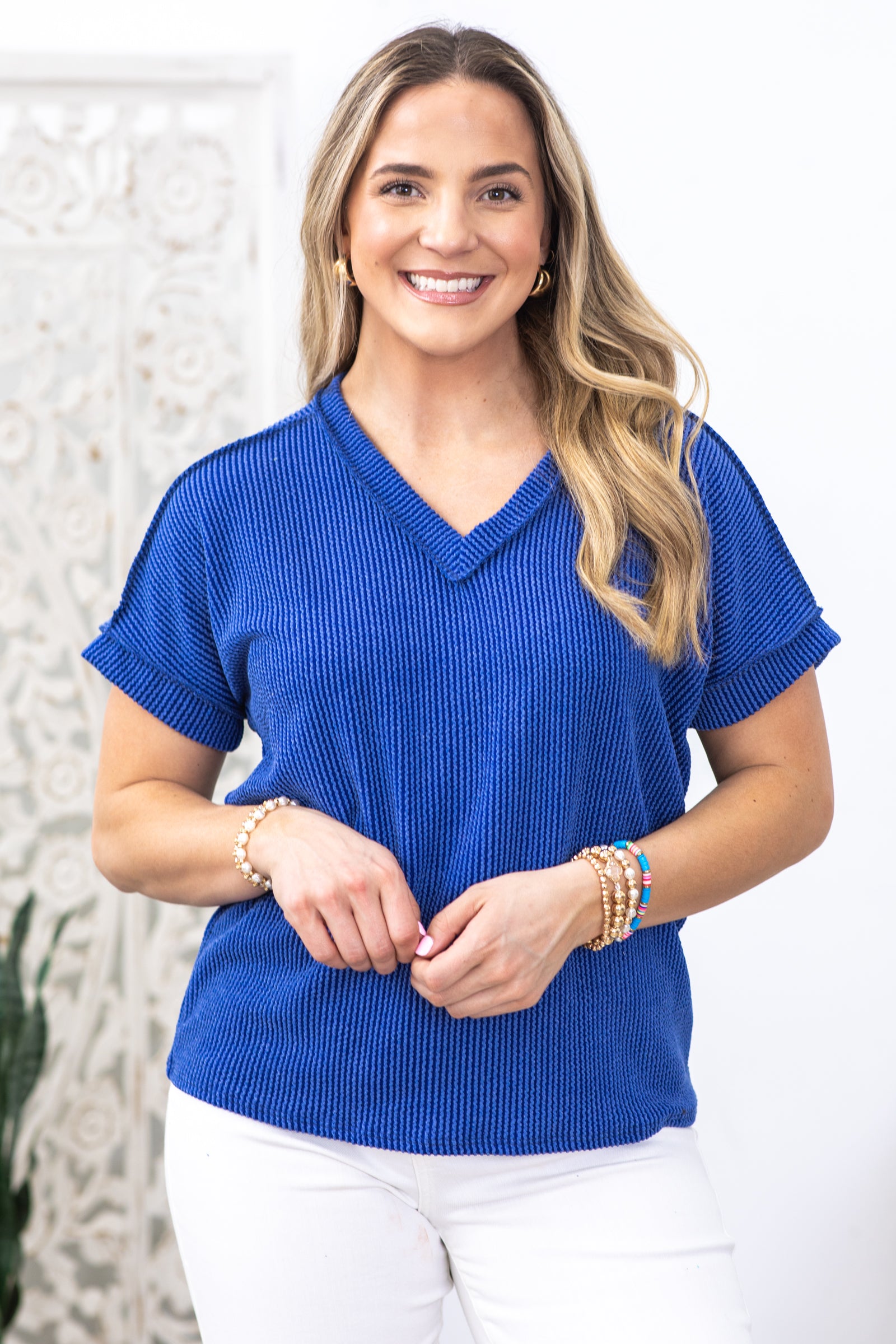 V-Neck Ribbed Knit Top