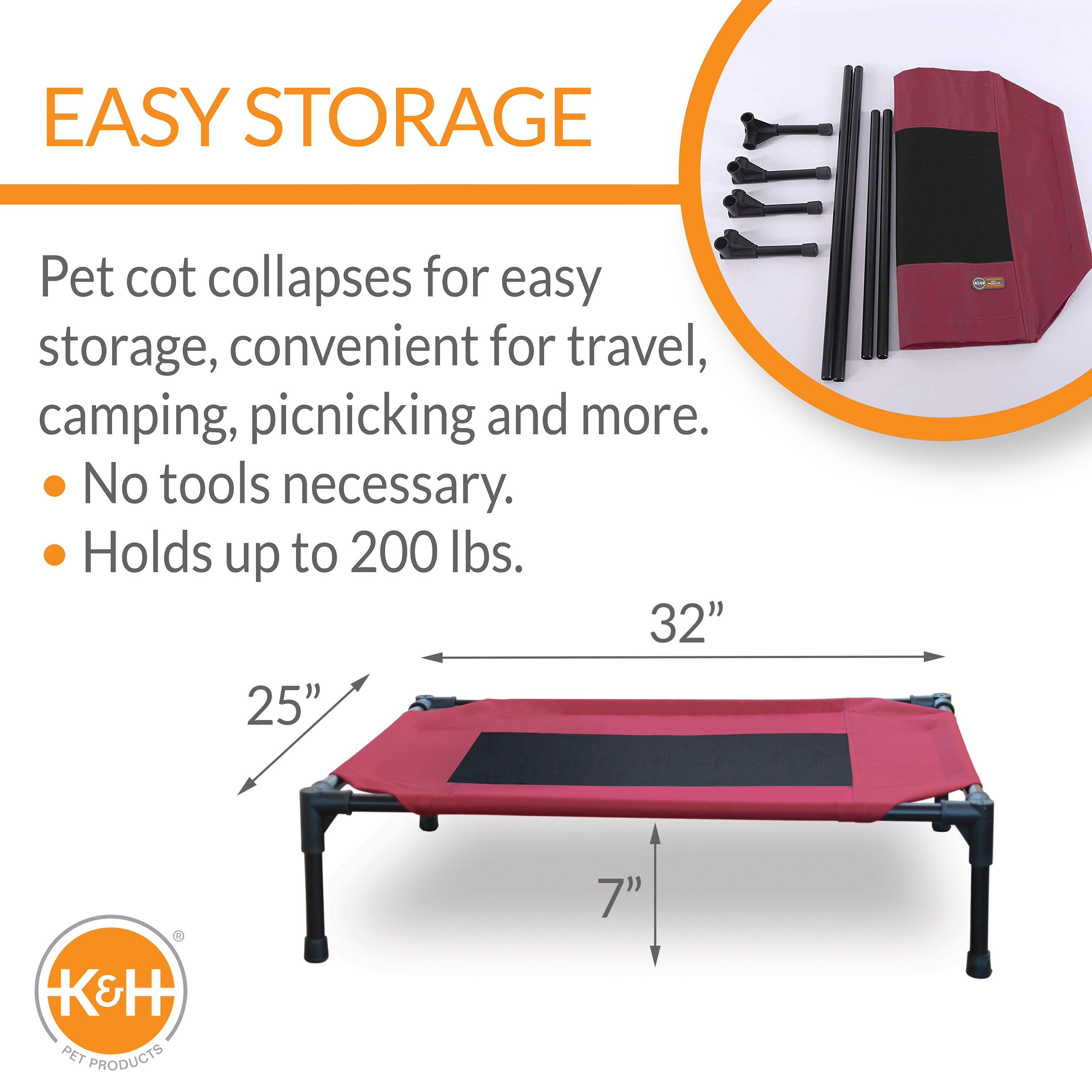 KandH Pet Products Original Pet Cot Elevated Pet Bed Medium Red 25