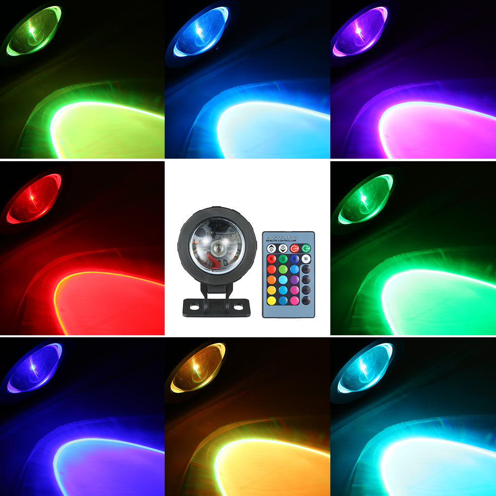 AC/DC 10W RGB LED Underwater Light Submersible Lamp with Remote Control 16 Colors Changing Flash/ Strobe/ Fade/ Smooth 4 Lighting Effects IP65 Water-resistant(most 1m) Design for Pool Aquarium Pond S