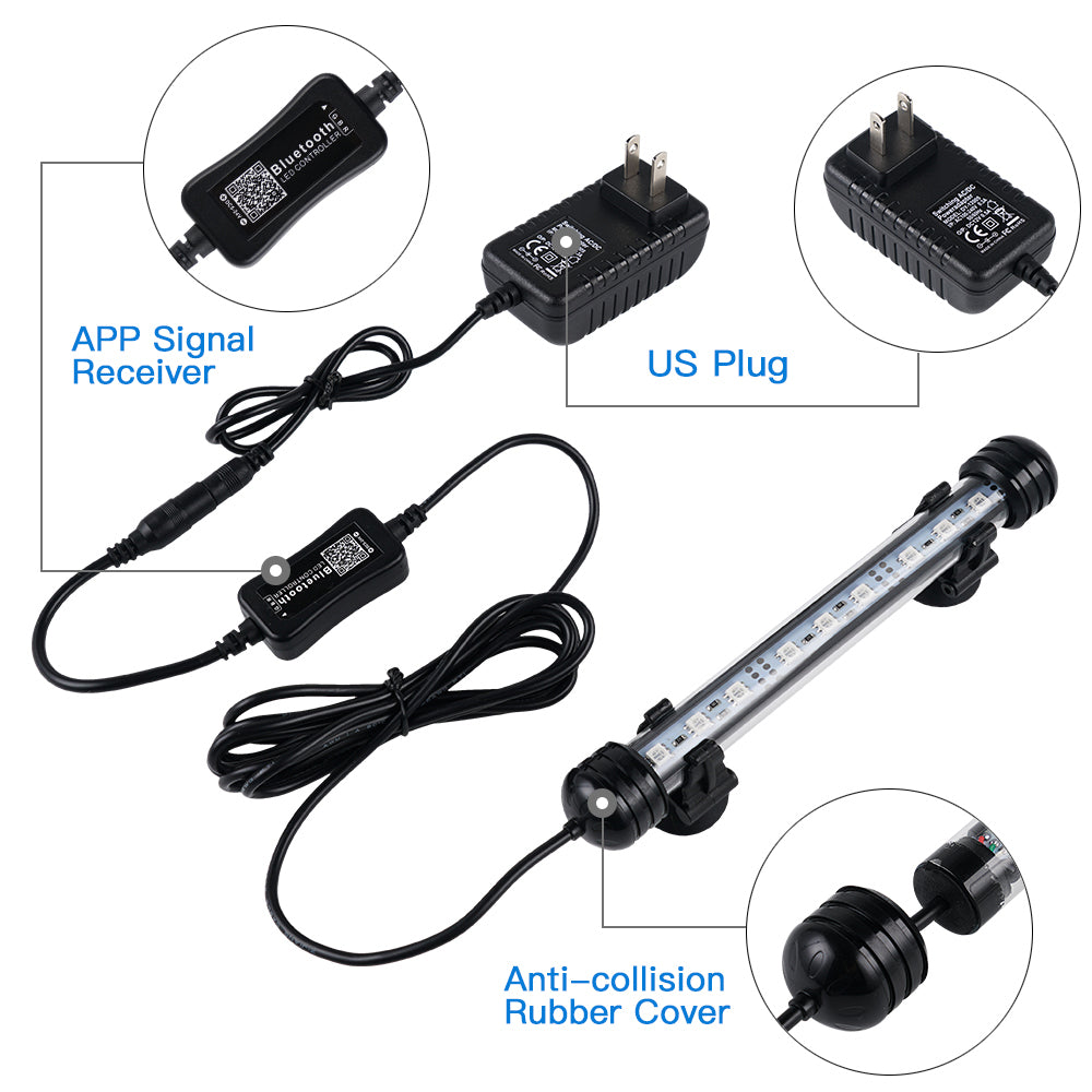 Submersible LED Aquarium Light，Fish Tank Light with Timer Full Spectrum Aqua Plant Lamp，5 Light Modes Dimmable，18-58CM