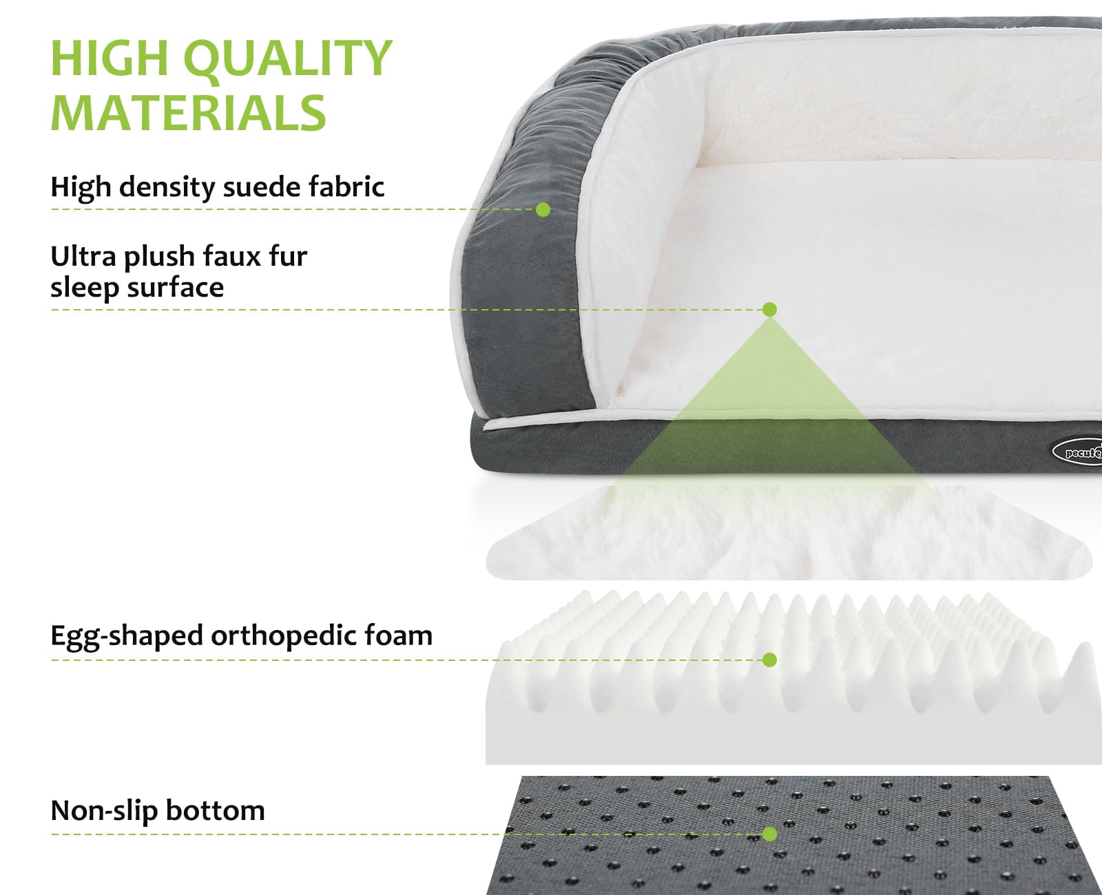 Pecute Dog Bed， Orthopedic Dog Bed， Large Pet Bed Couch Removable Cover