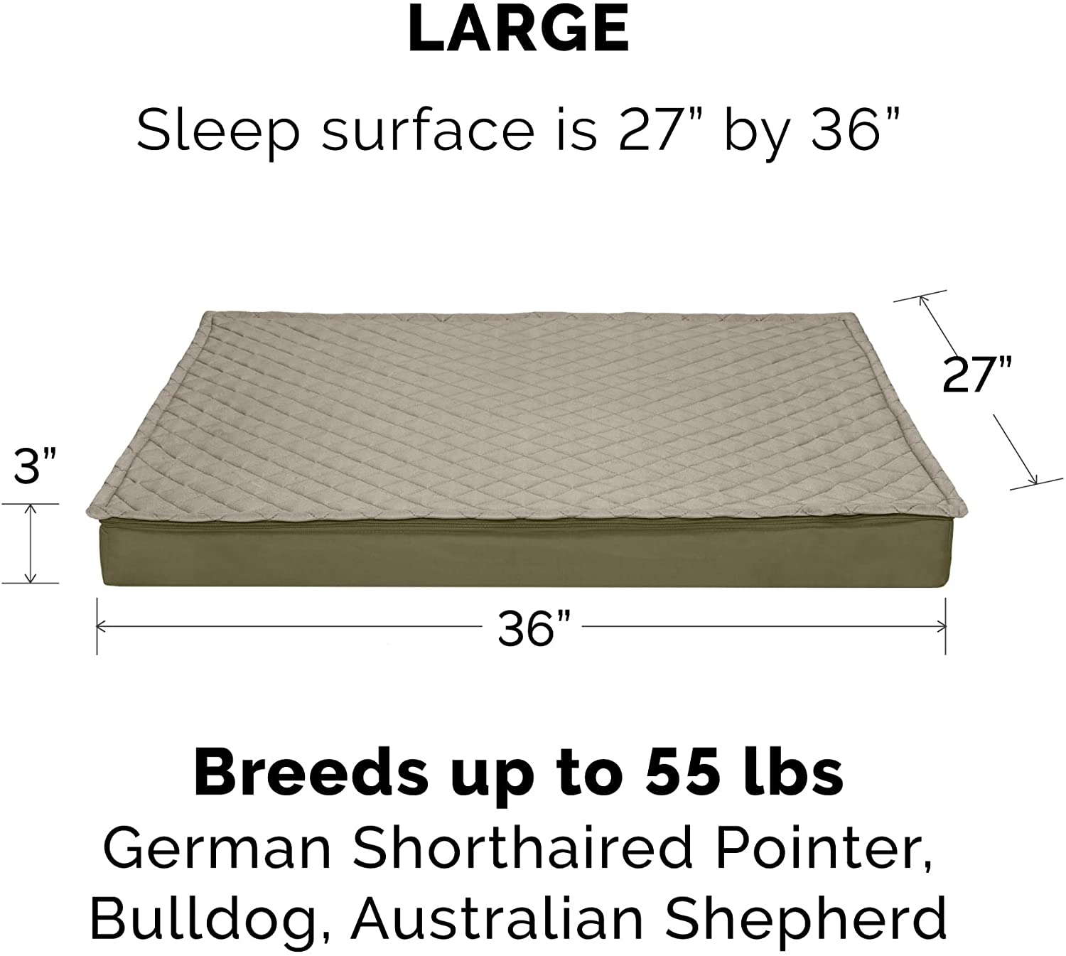 Furhaven Large Orthopedic Dog Bed Water-Resistant Indoor/Outdoor Quilt Top Convertible Mattress w/ Removable Washable Cover - Dark Sage， Large Convertible Quilt Top (Dark Sage) Large Orthopedic Foam