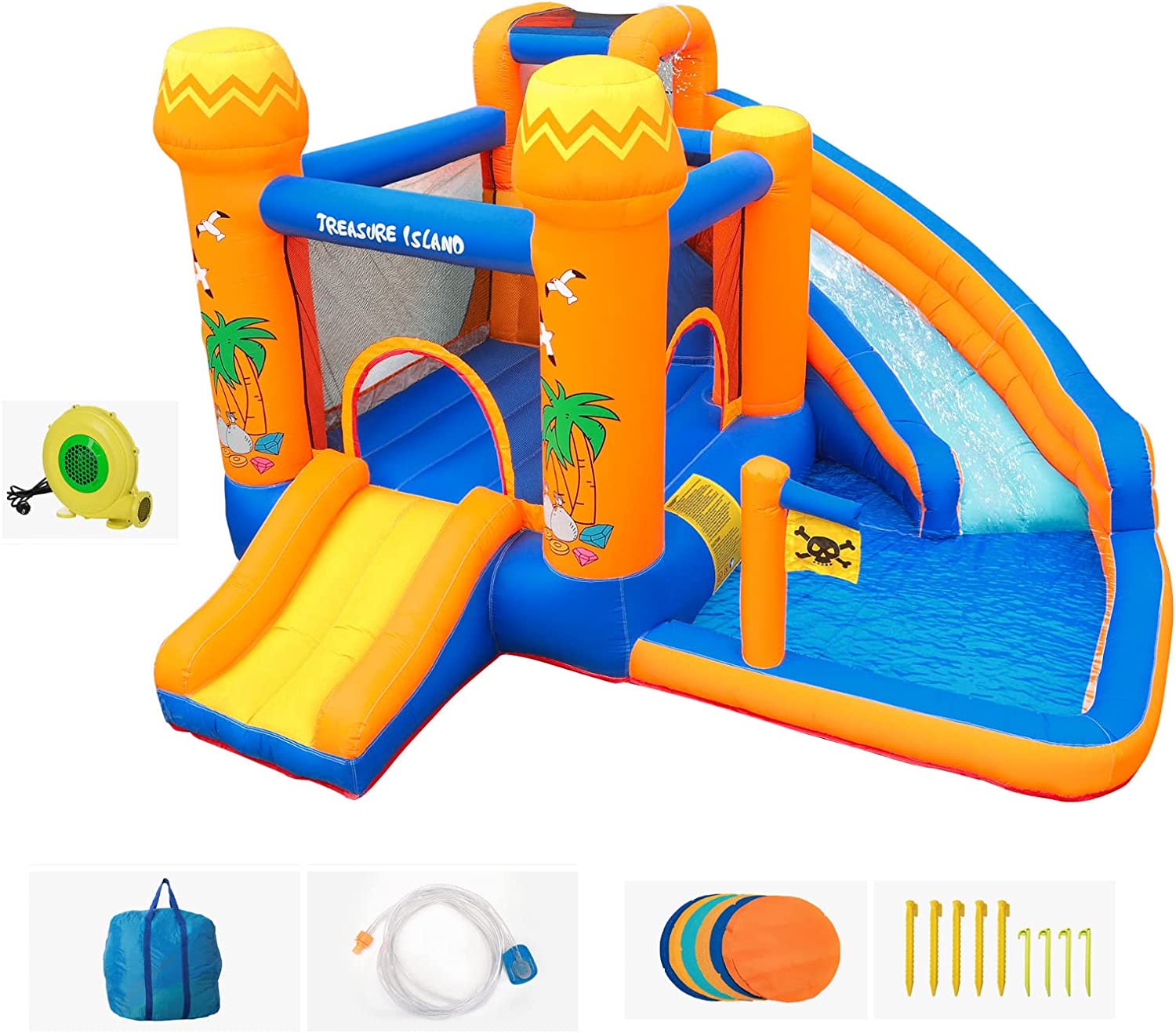 Arlopu Inflatable Water Slide Bounce House with Blower， Outdoor Yard Park Jumping Castle with Play Splash Pool for Kids 2-8 Years