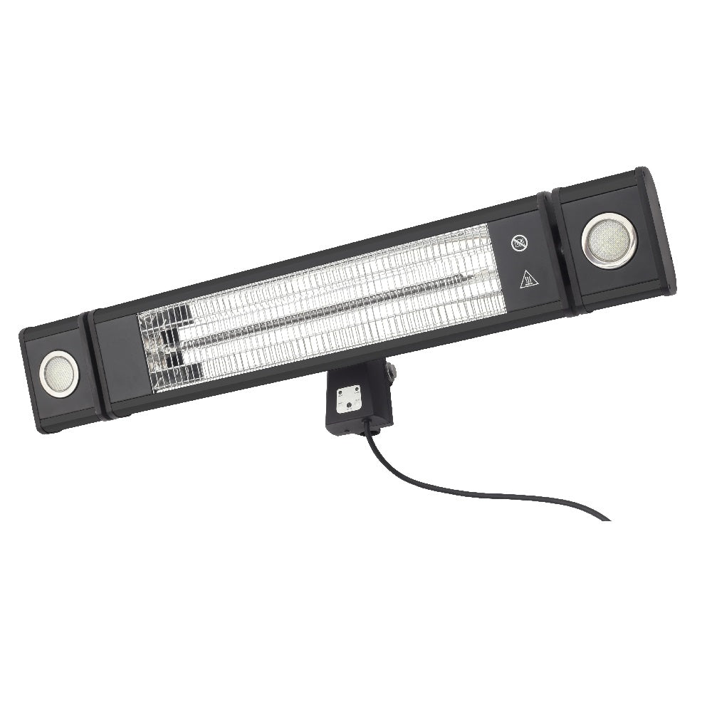 Britalia BRZR-32299-BLK Black Outdoor 1800W Wall Mounted Remote Patio Heater with LED IP44