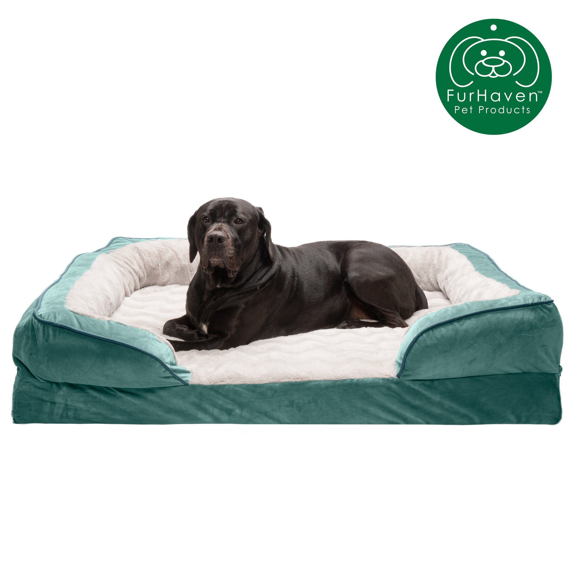 FurHaven Pet Products | Full Support Orthopedic Perfect Comfort Velvet Waves Sofa Pet Bed Dogs and Cats - Celadon Green， Jumbo Plus