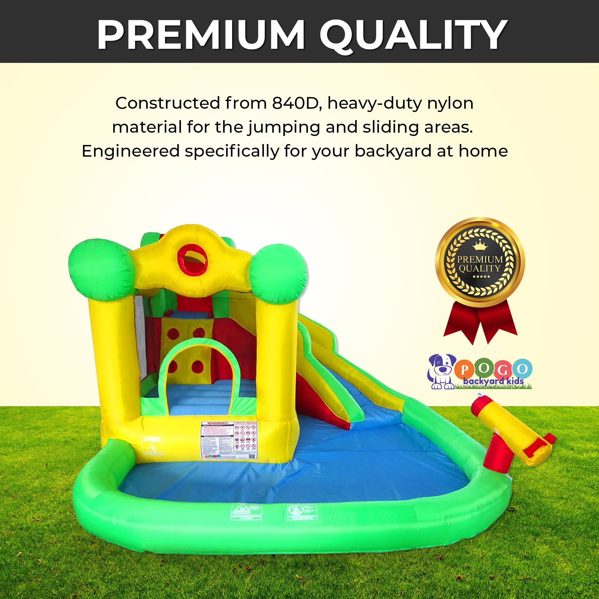 Pogo Bounce House Backyard Kids Home Water Park Inflatable Water Slide with Bouncer