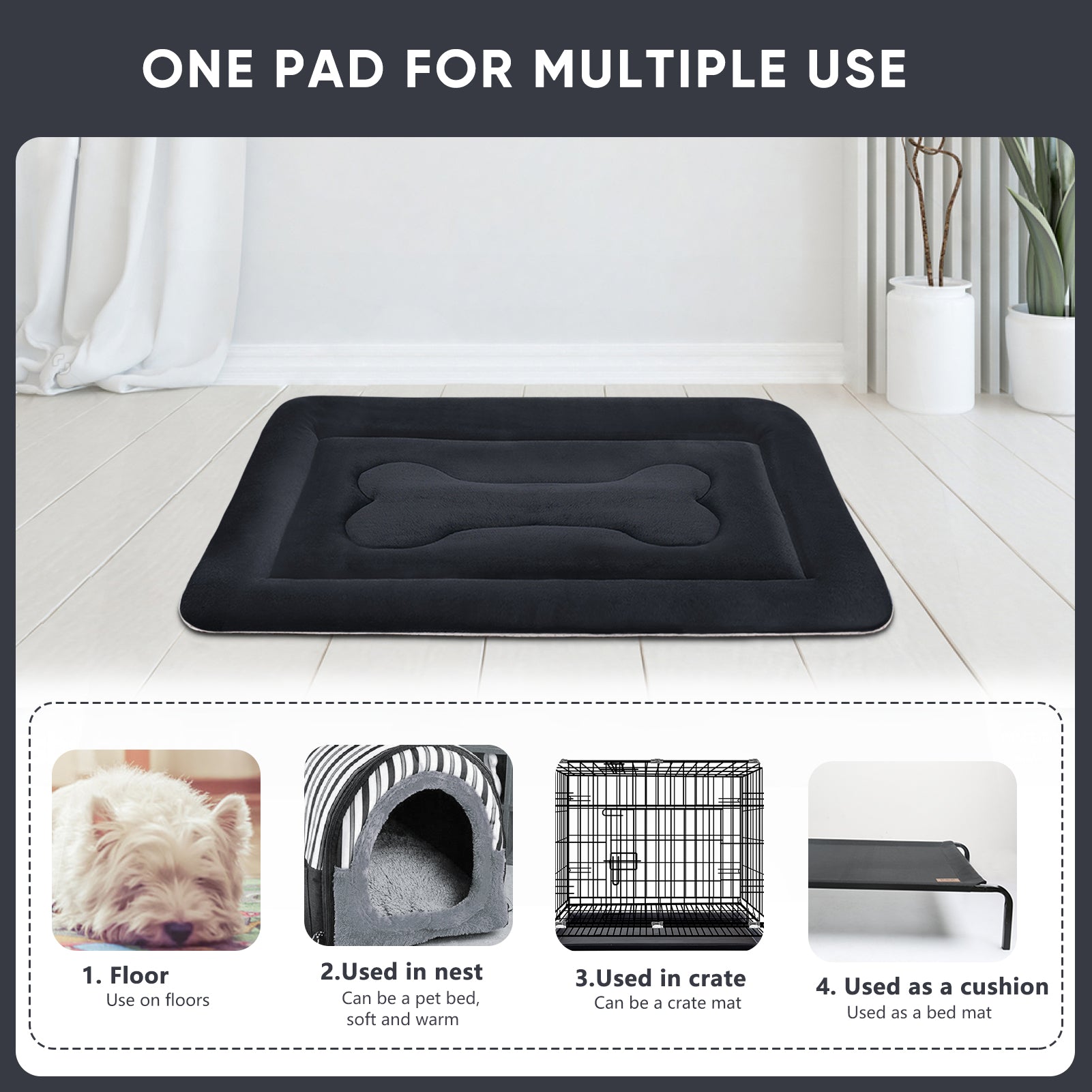 PROCIPE Dog Beds for Medium Dogs 36in Anti-Slip Washable Soft Kennel Pads Dark Grey
