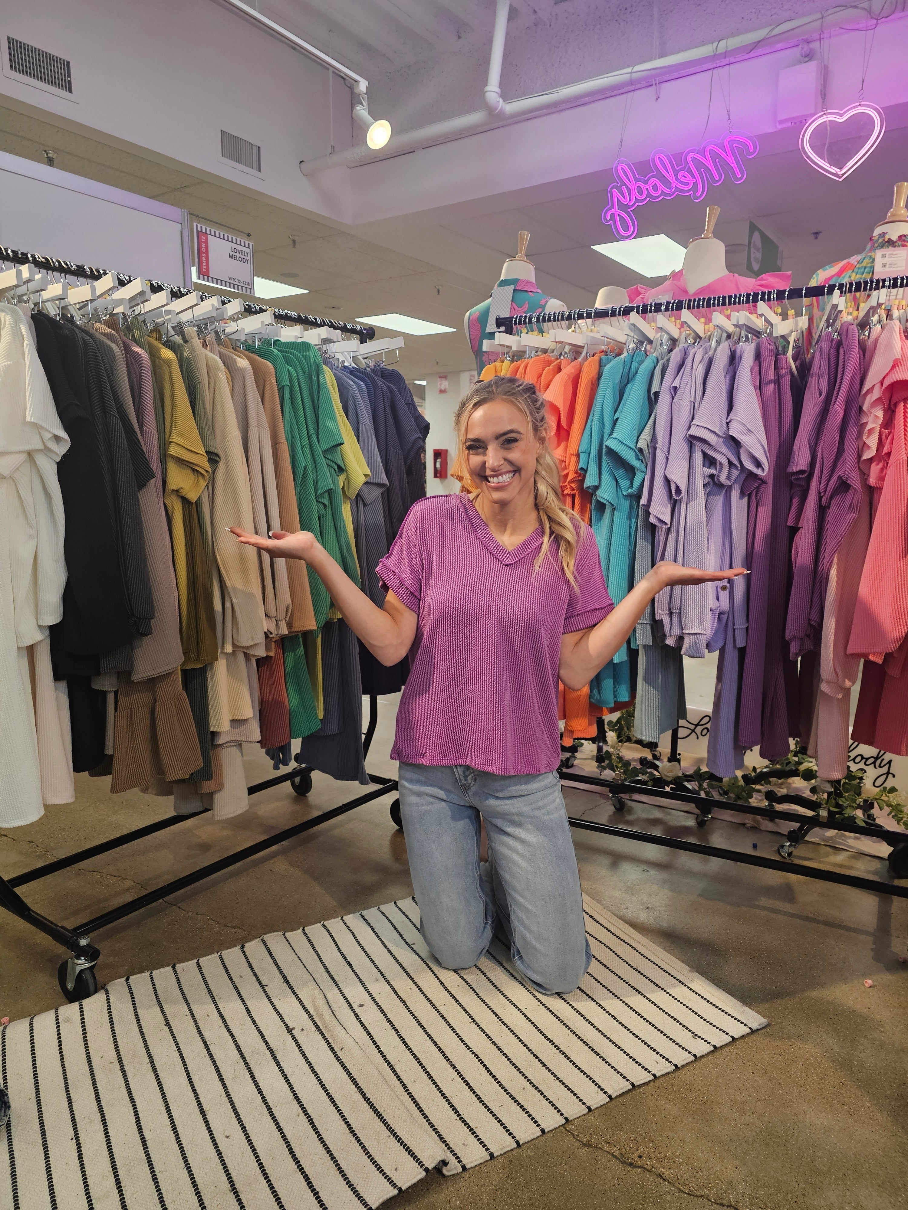 V-Neck Ribbed Knit Top