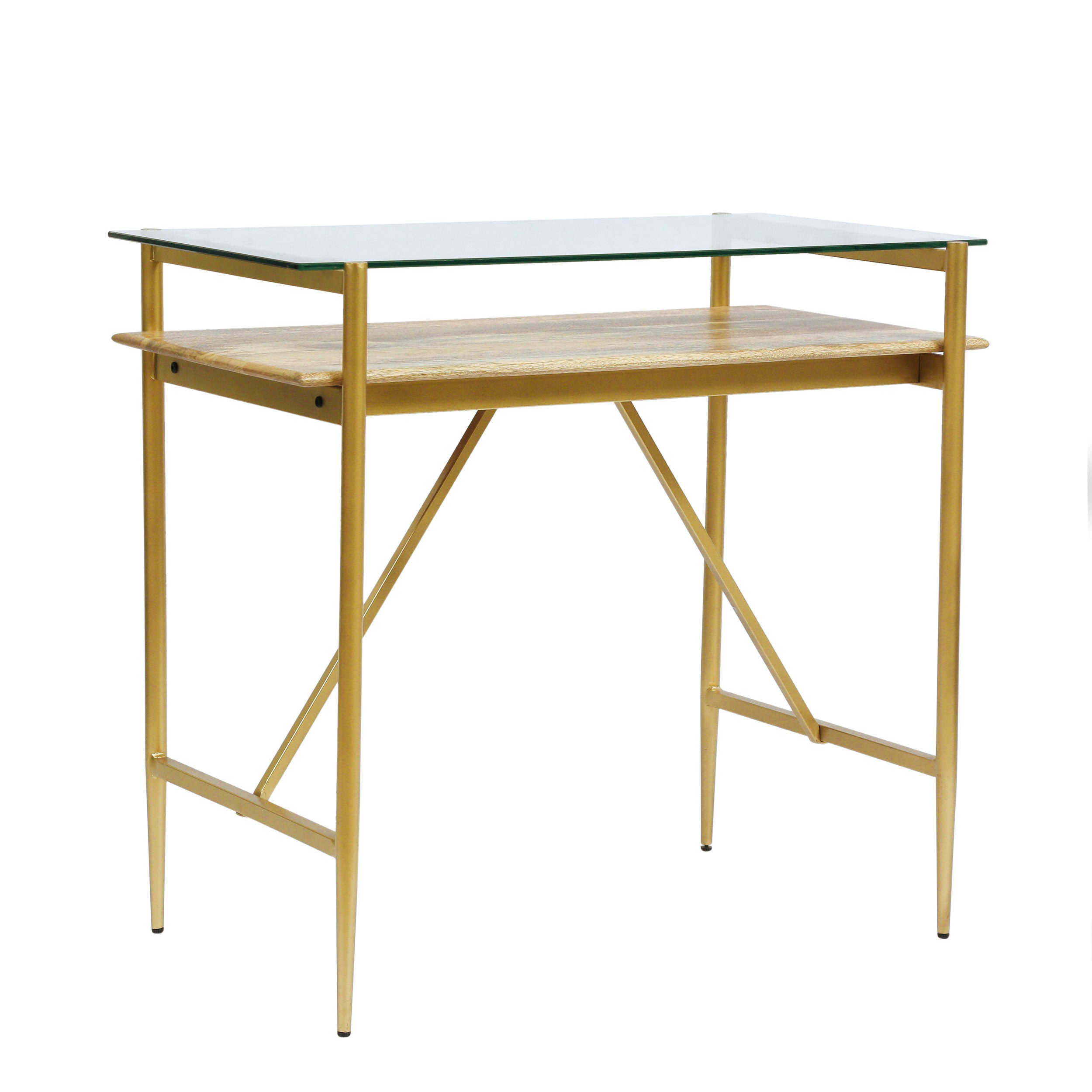 Adena Rustic Glam Handmade Glass Top Console Table, Honey Brown and Gold