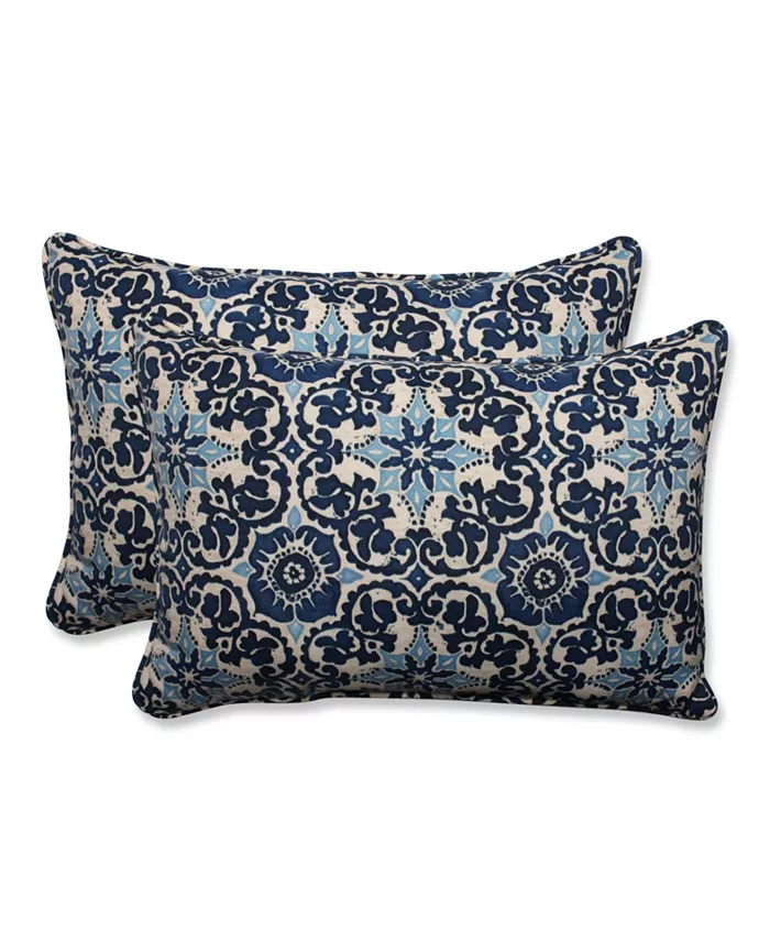 Pillow Perfect Woodblock Prism Blue Over-sized Rectangular Throw Pillow， Set of 2