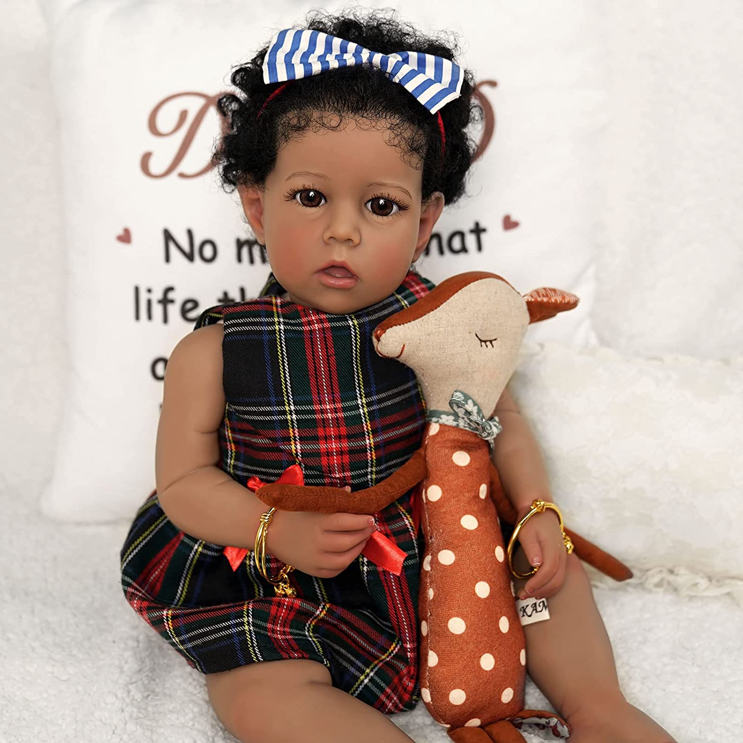 JIZHI Realistic Reborn Baby Dolls Black with Smooth Skin Lifelike Newborn Brown Eyes African American Girls with Clothes for Kids Age 3+