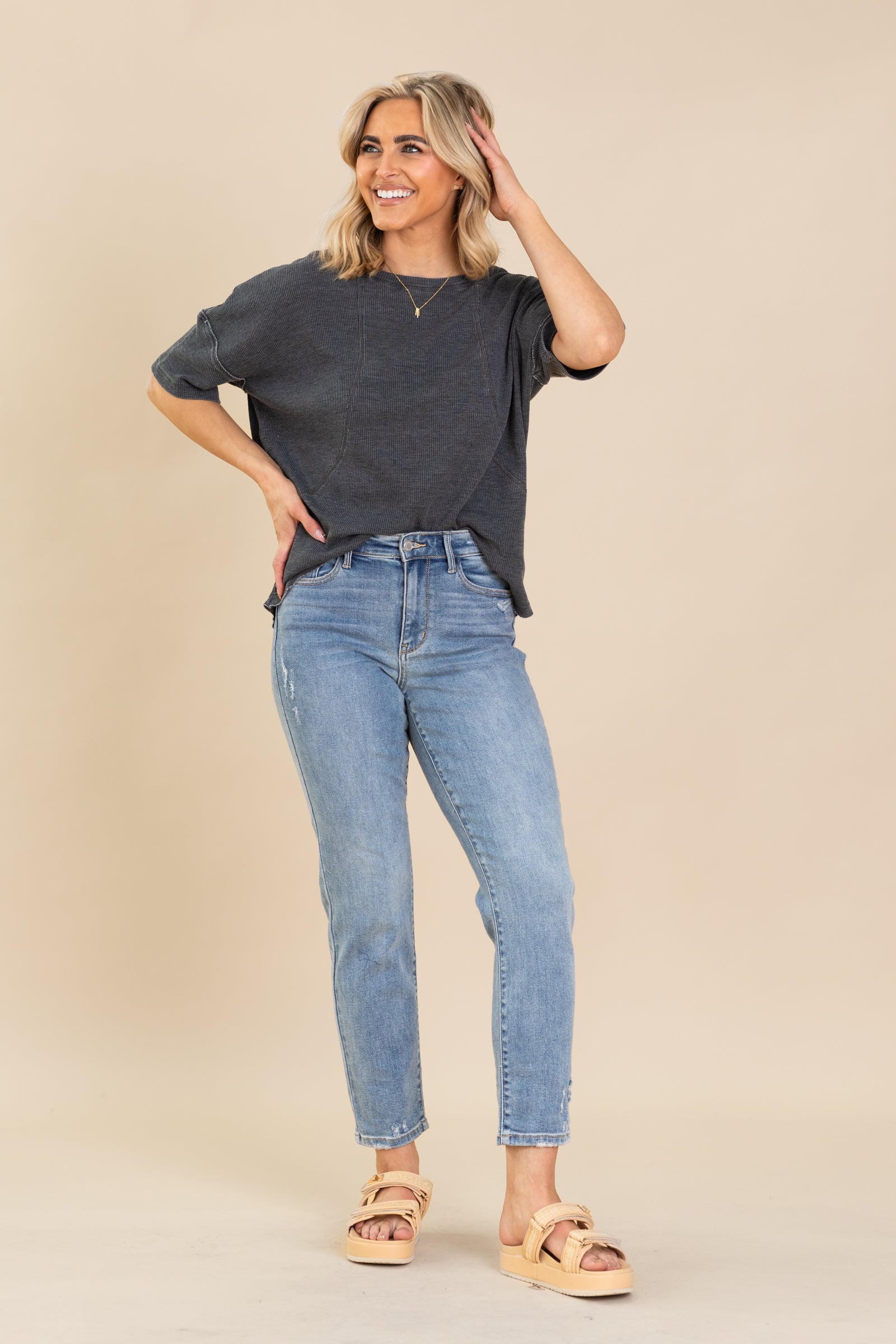 Mineral Wash Waffle Knit Short Sleeve Top
